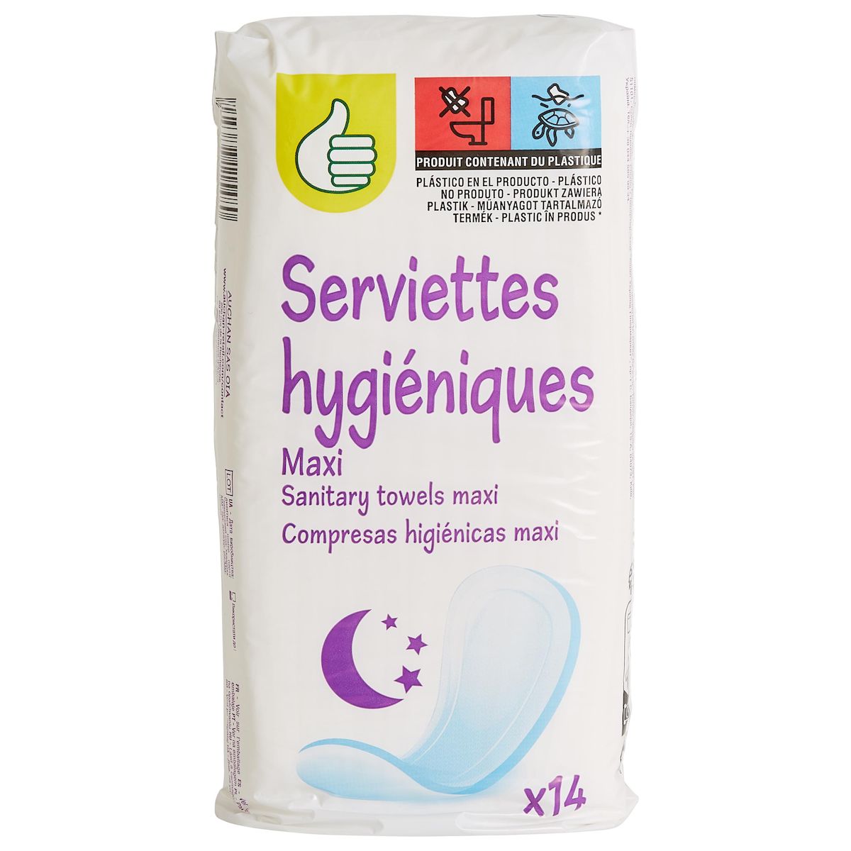 POUCE Serviettes hygiéniques nuit sans ailettes maxi 14 serviettes