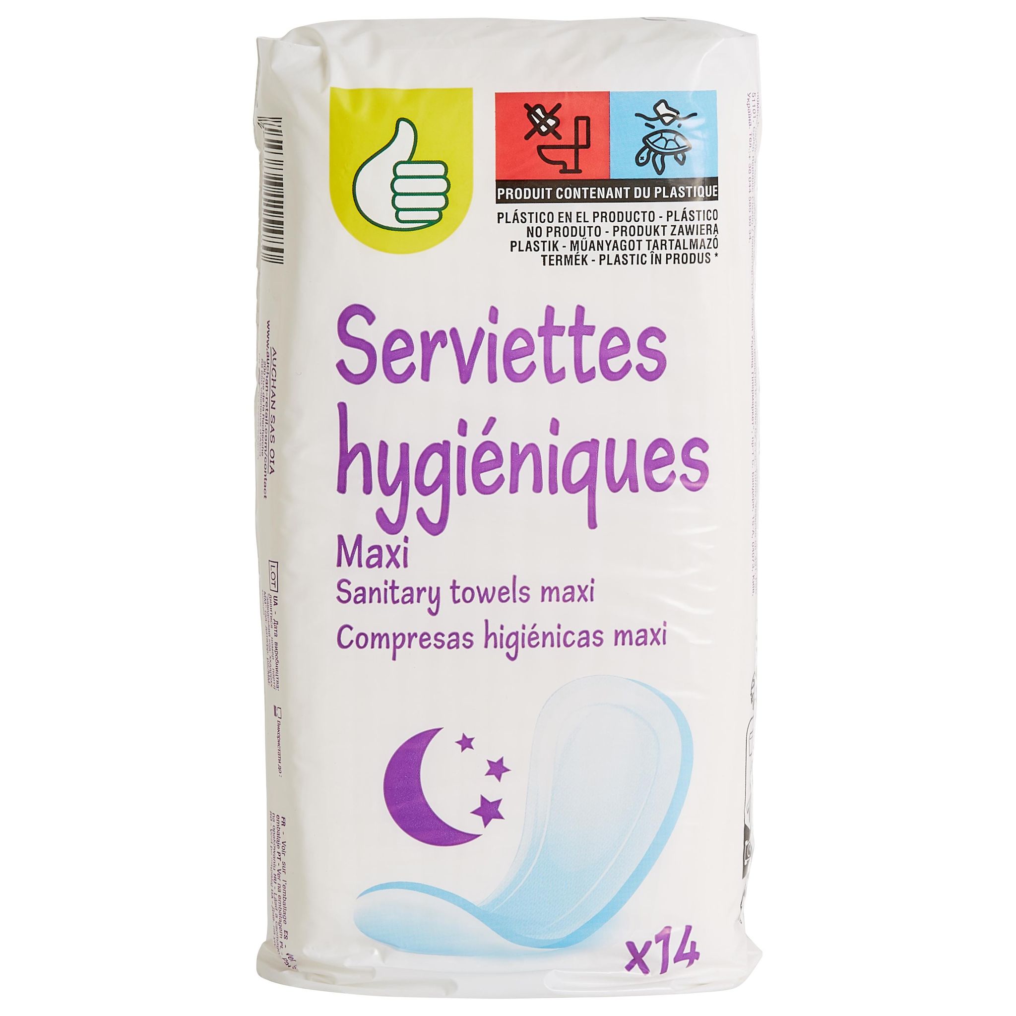 Voir la diapositive 2 : POUCE Serviettes hygiéniques nuit sans ailettes maxi 14 serviettes