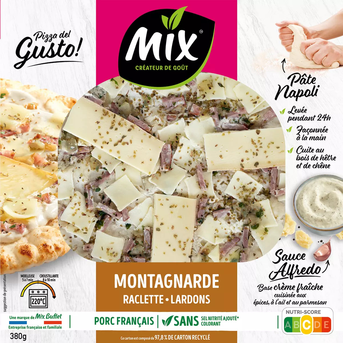 MIX Pizza del gusto montagnarde raclette lardons sauce alfredo à partager 380g