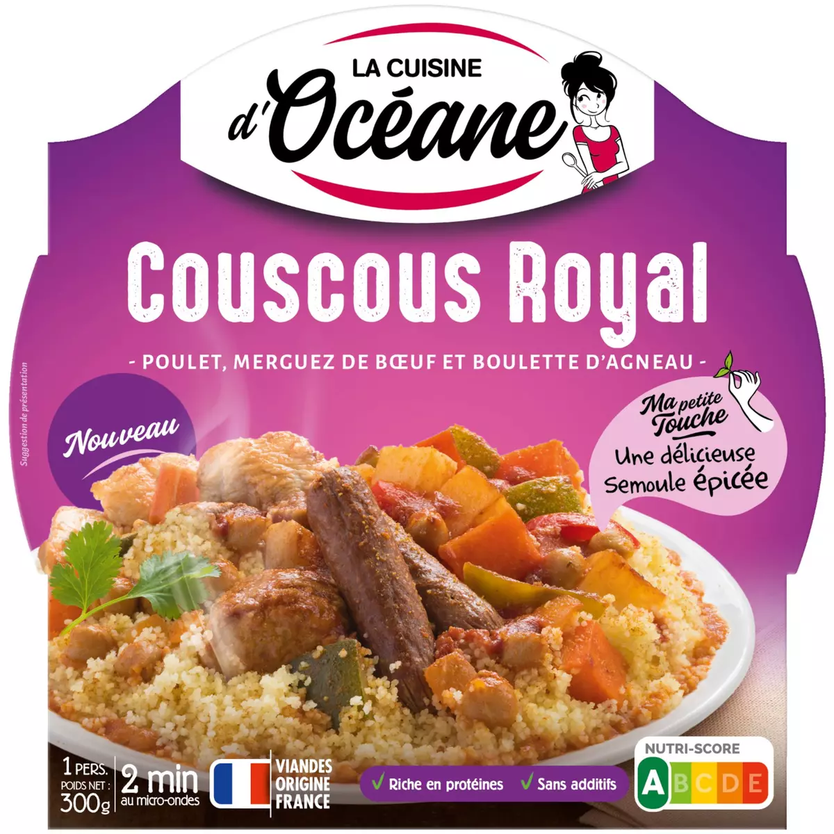 LA CUISINE D'OCEANE Couscous royal poulet merguez de boeuf et boulette d'agneau 300g