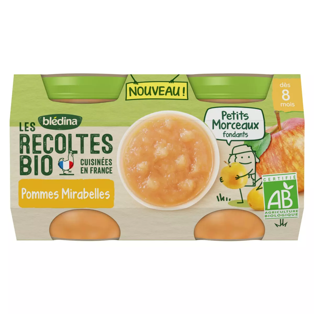 BLEDINA Petit pot dessert pommes mirabelles bio dès 8 mois 2x130g