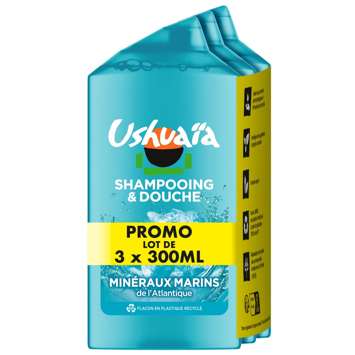 USHUAIA Shampooing & douche minéraux marins de l'Atlantique 3x300ml