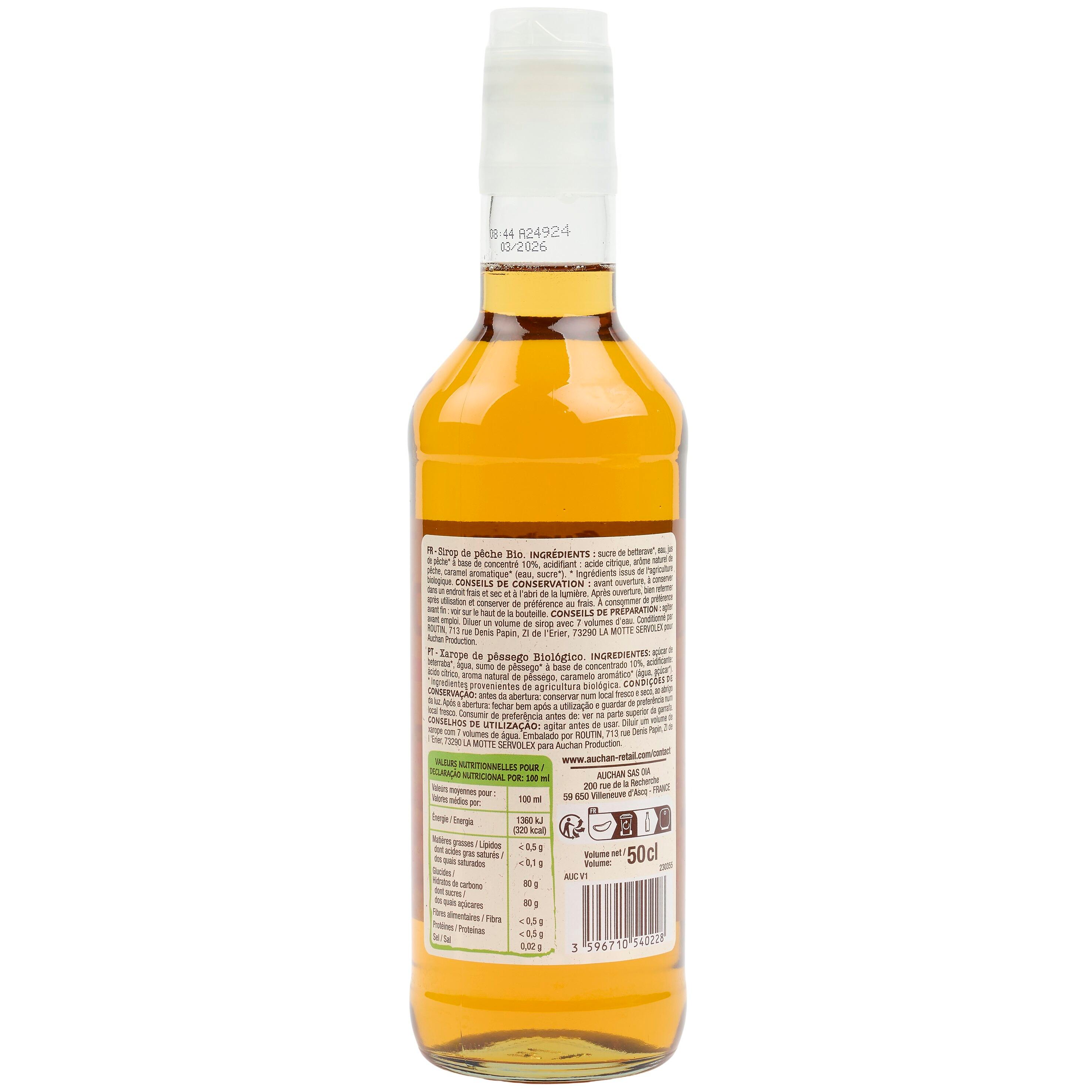 Voir la diapositive 2 : AUCHAN BIO Sirop de pêche 50cl