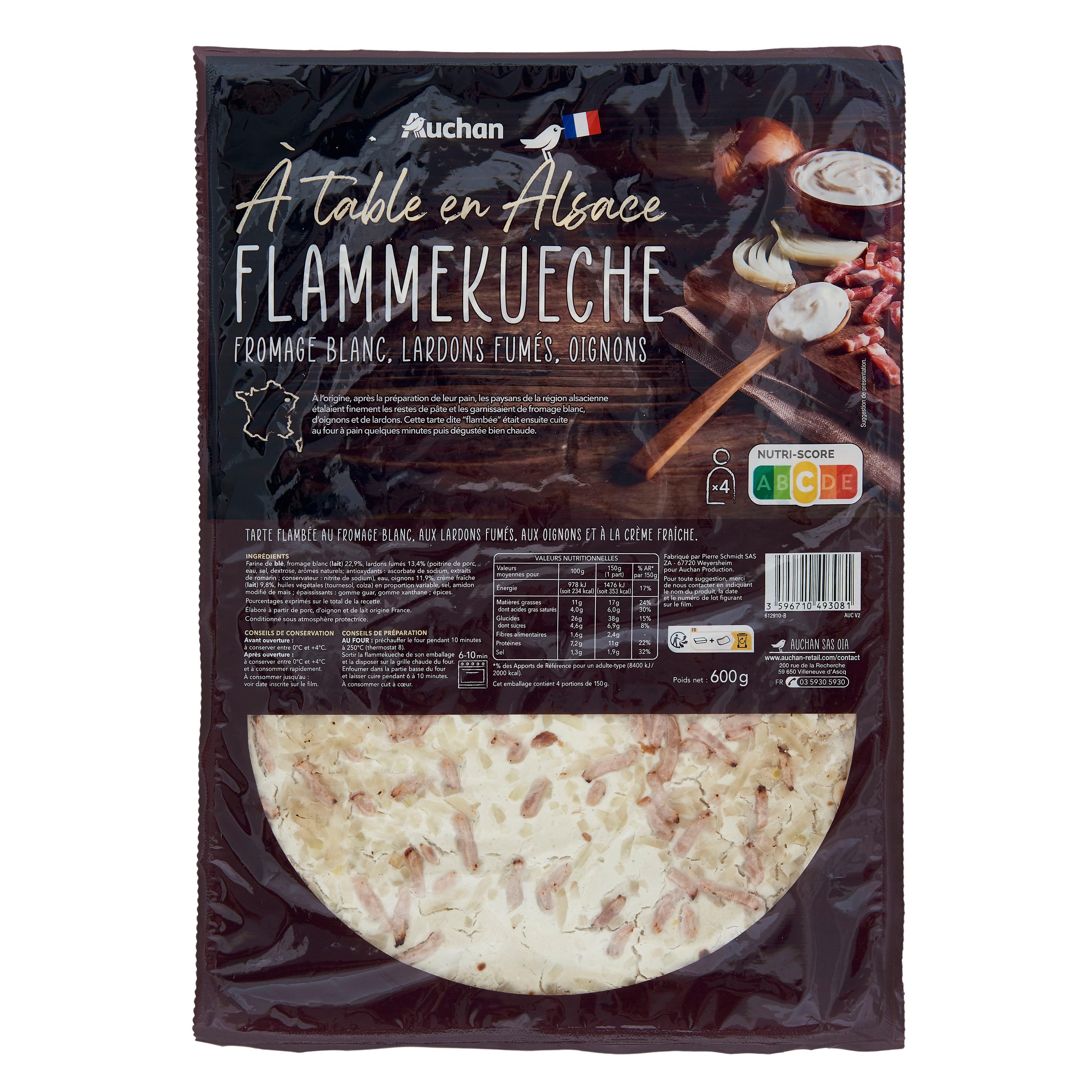 Voir la diapositive 3 : AUCHAN TERROIR Tarte flambée Alsacienne MMM 3 parts 600g