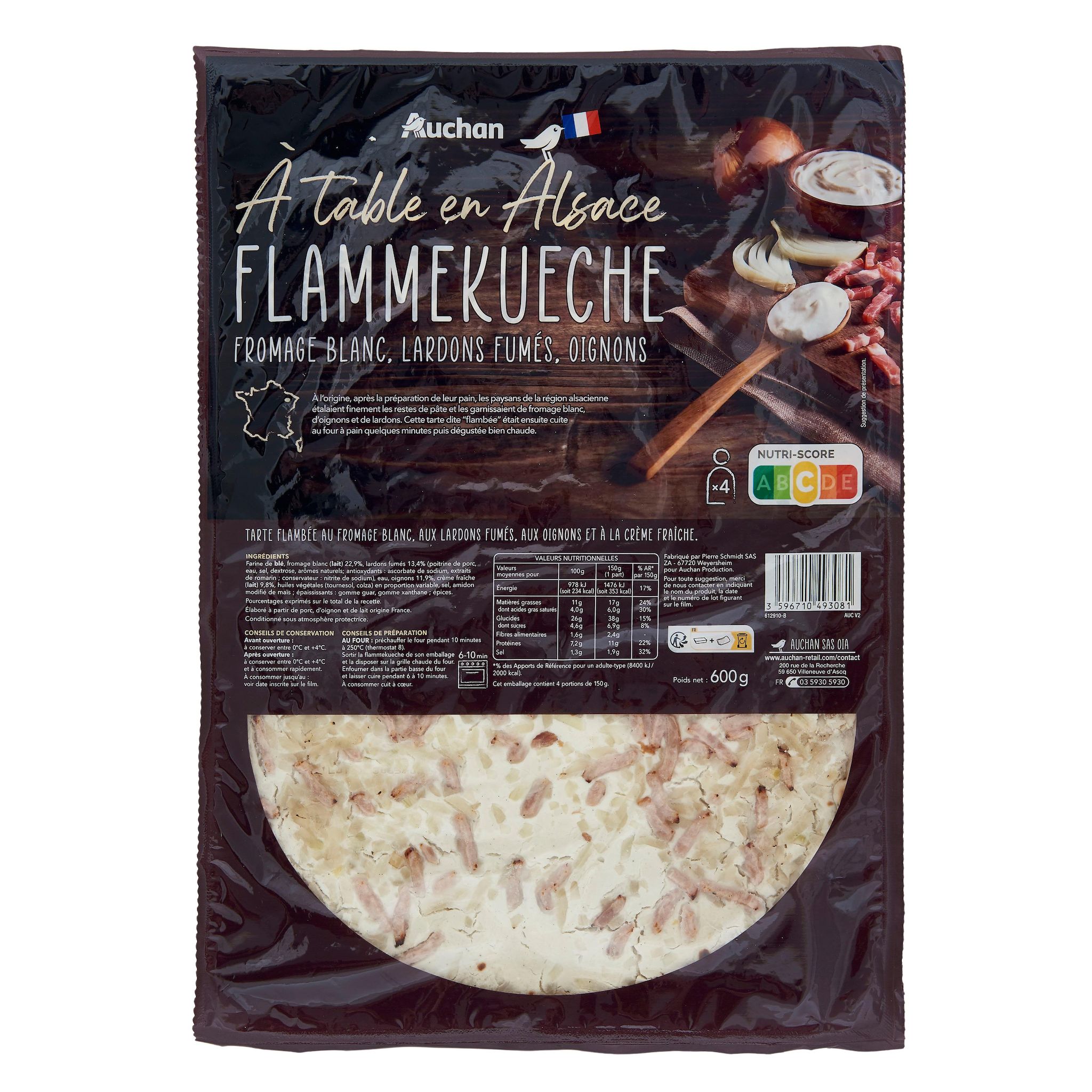 Voir la diapositive 3 : AUCHAN TERROIR Tarte flambée Alsacienne MMM 3 parts 600g