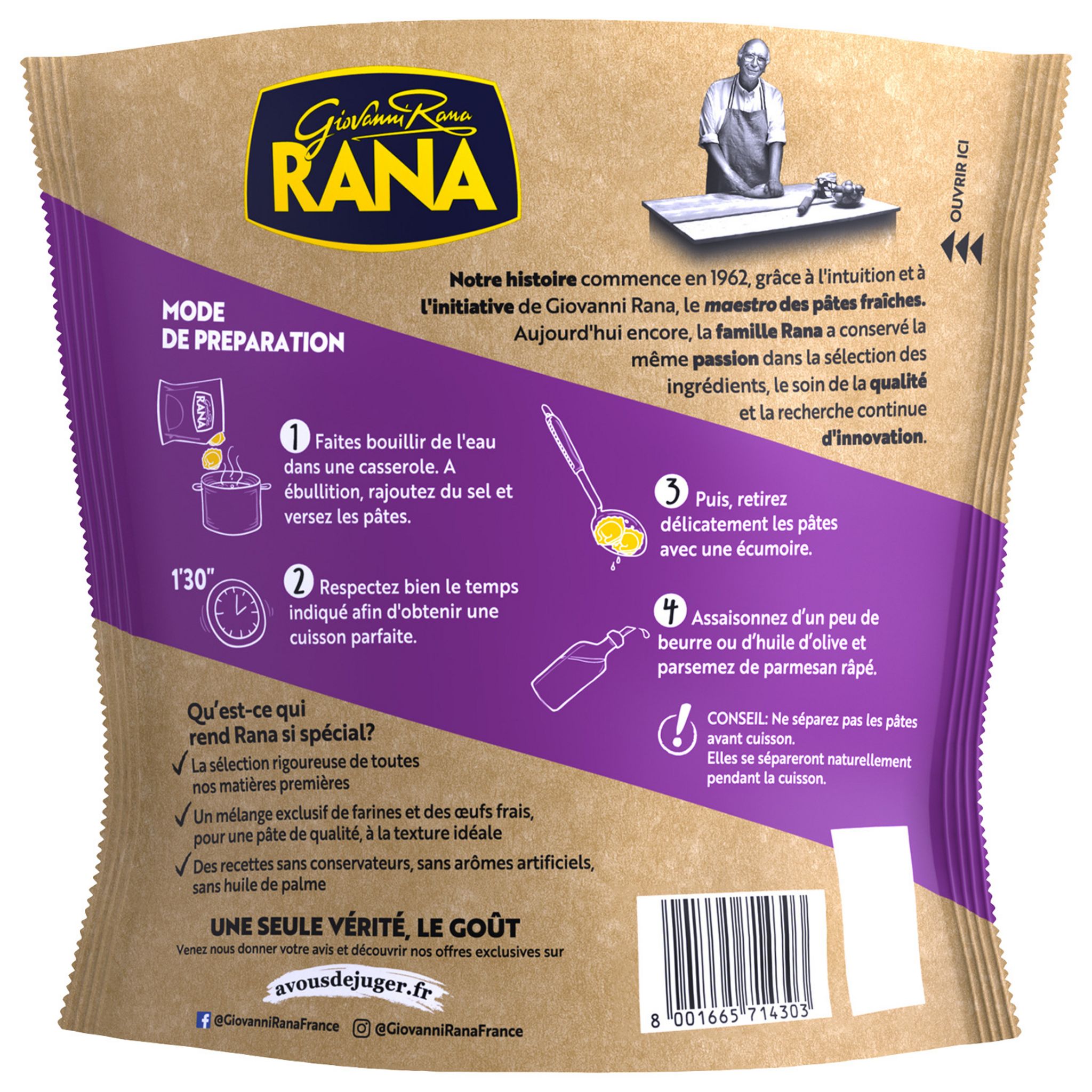 Voir la diapositive 2 : RANA Tortellini aubergine, tomate et mozzarella 2 parts 250g