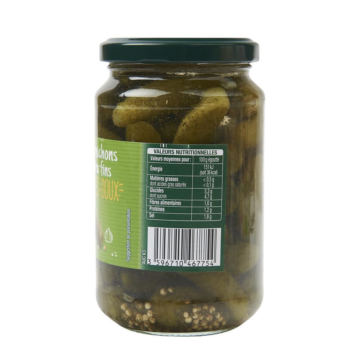 AUCHAN Cornichons extra fins aigres doux 185g