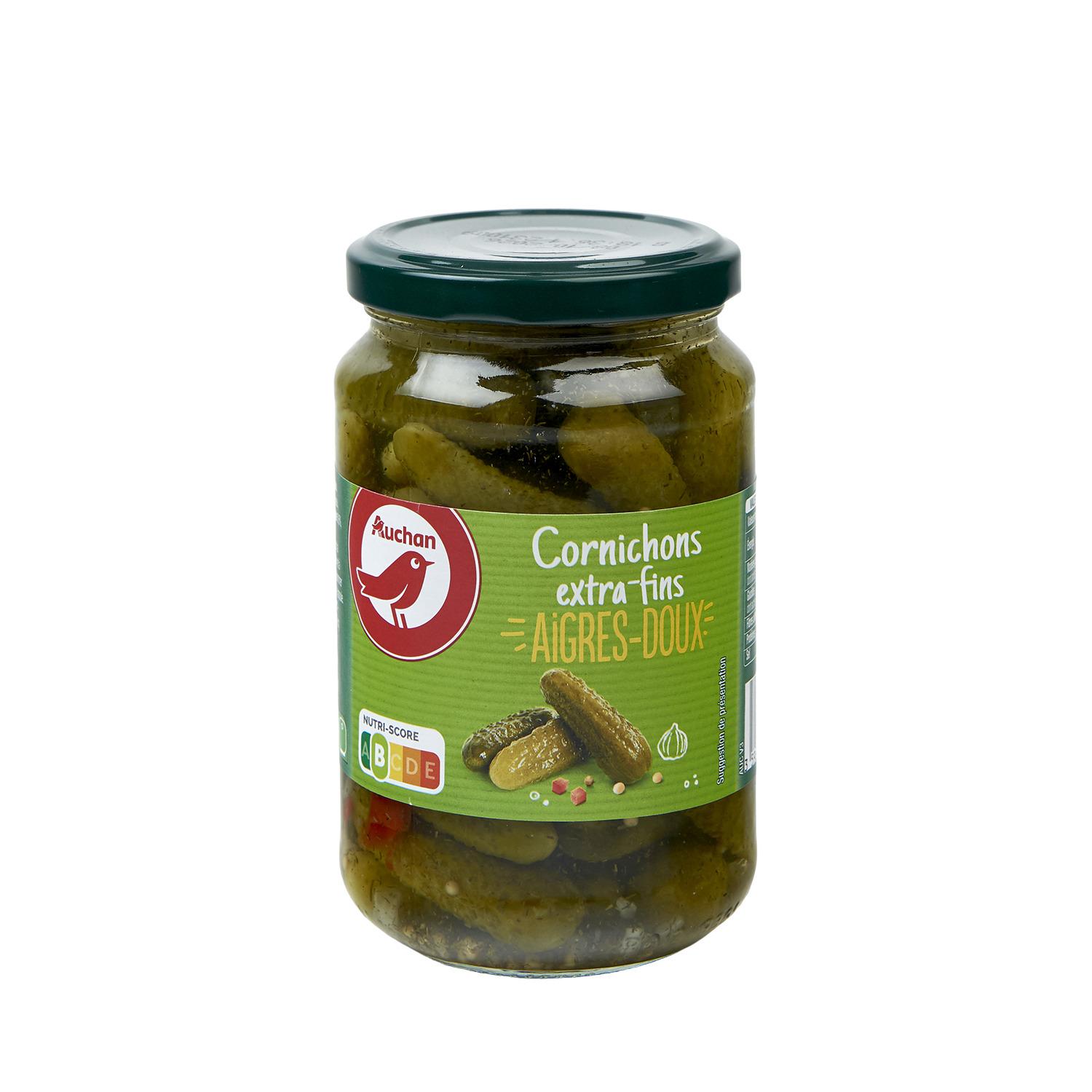 Voir la diapositive 5 : AUCHAN Cornichons extra fins aigres doux 185g