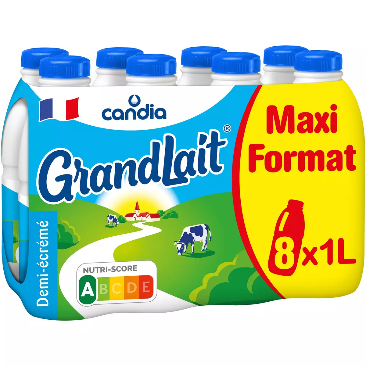 CANDIA Grand lait demi écrémé UHT 8x1l