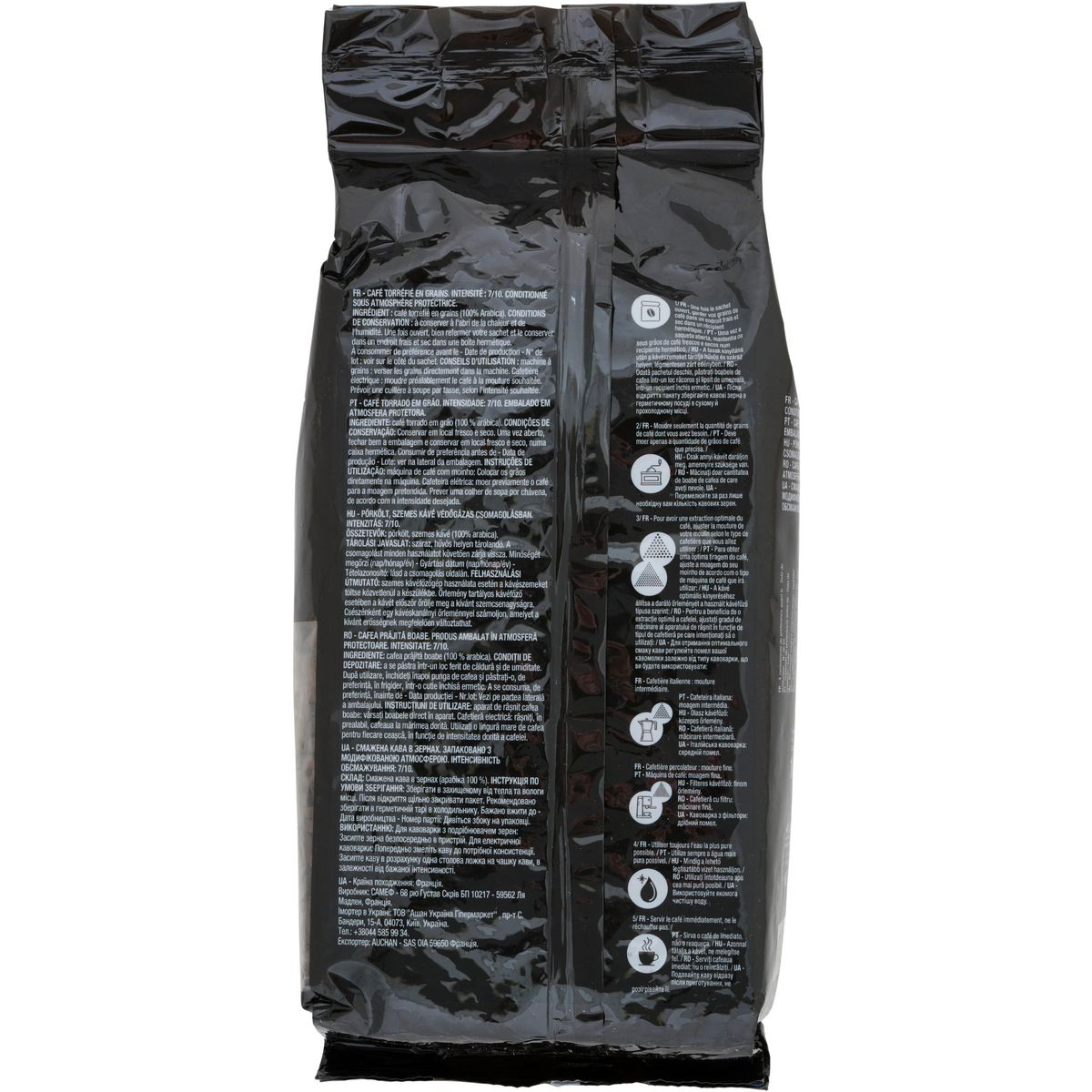 AUCHAN Café en grains classico 100% arabica intensité 7 1kg