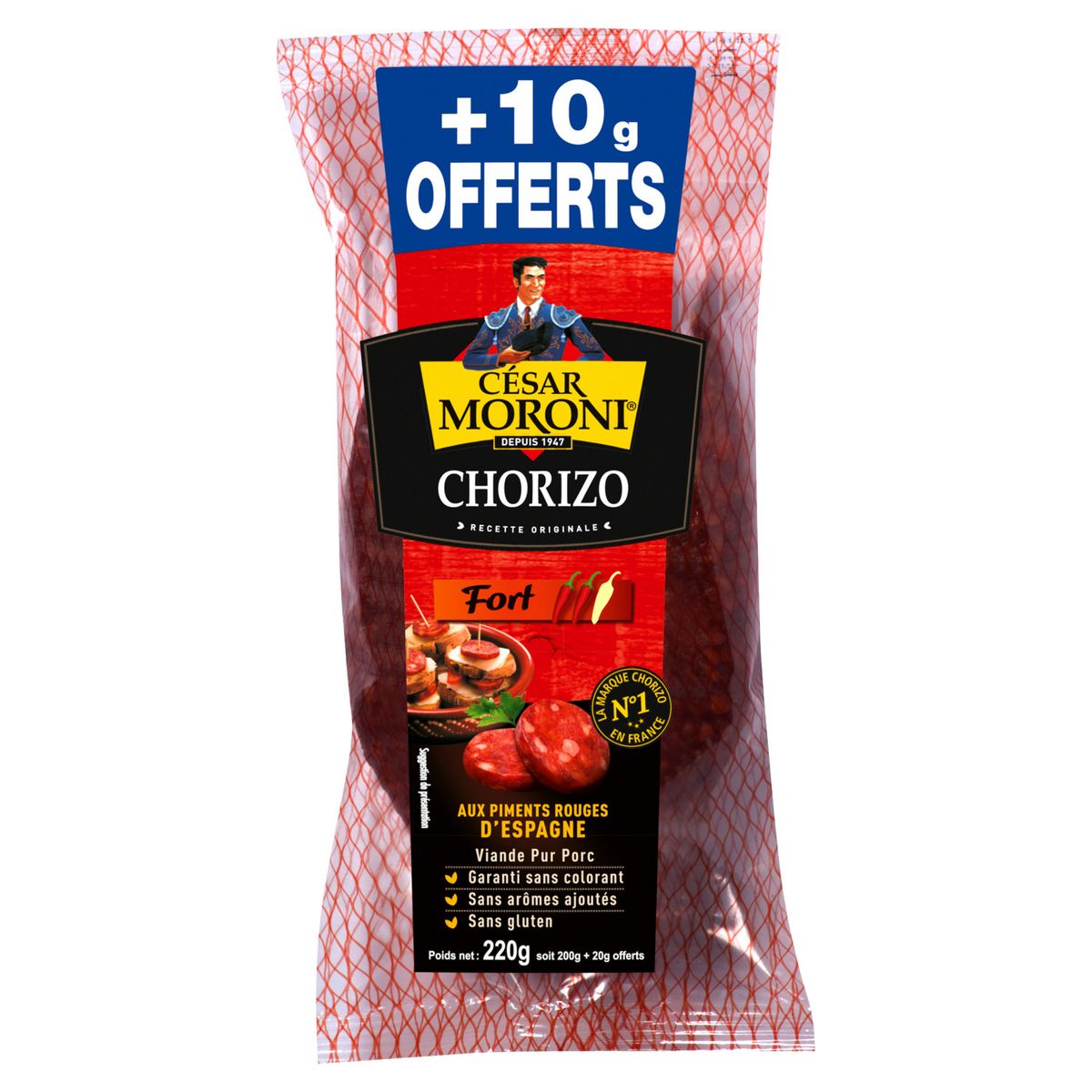 CESAR MORONI Chorizo fort 200g+10g offerts
