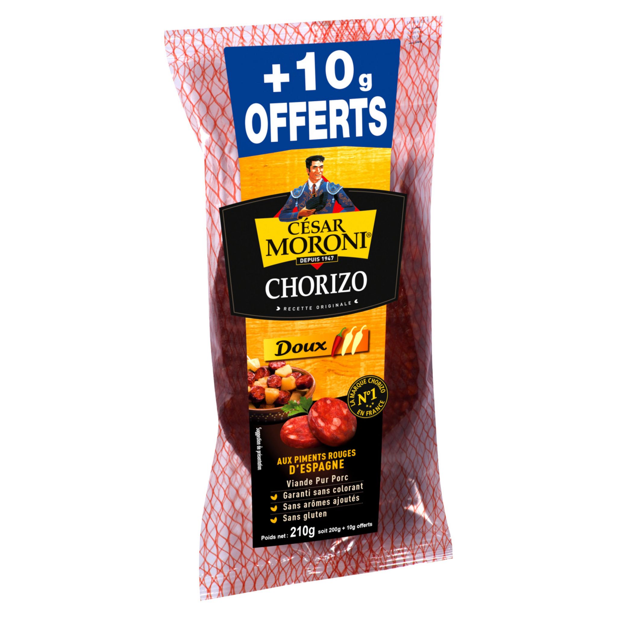 Voir la diapositive 2 : CESAR MORONI Chorizo doux 200g +10% offerts