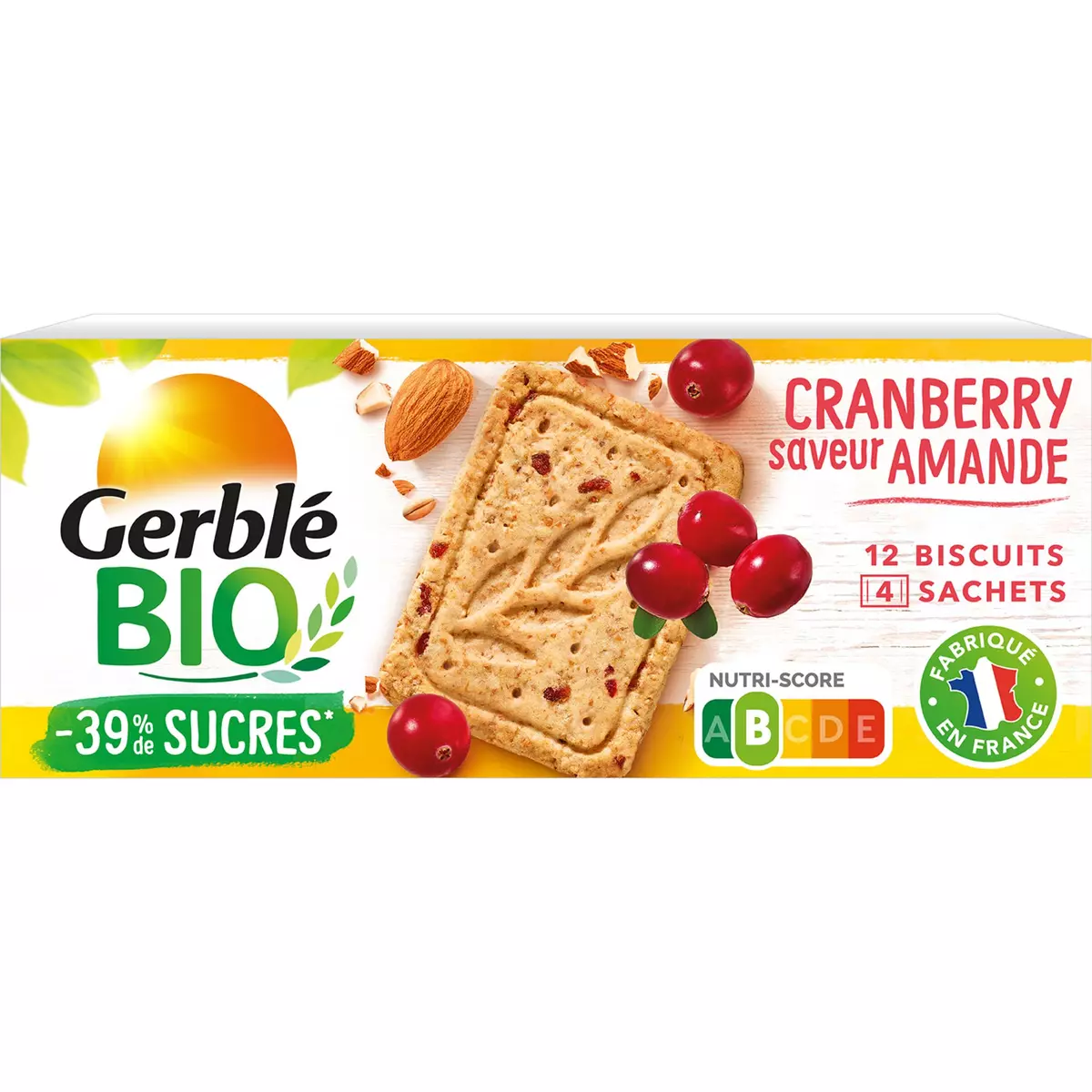 GERBLE BIO Biscuits cranberry saveur amande bio sachets individuels 4x3 biscuits 132g