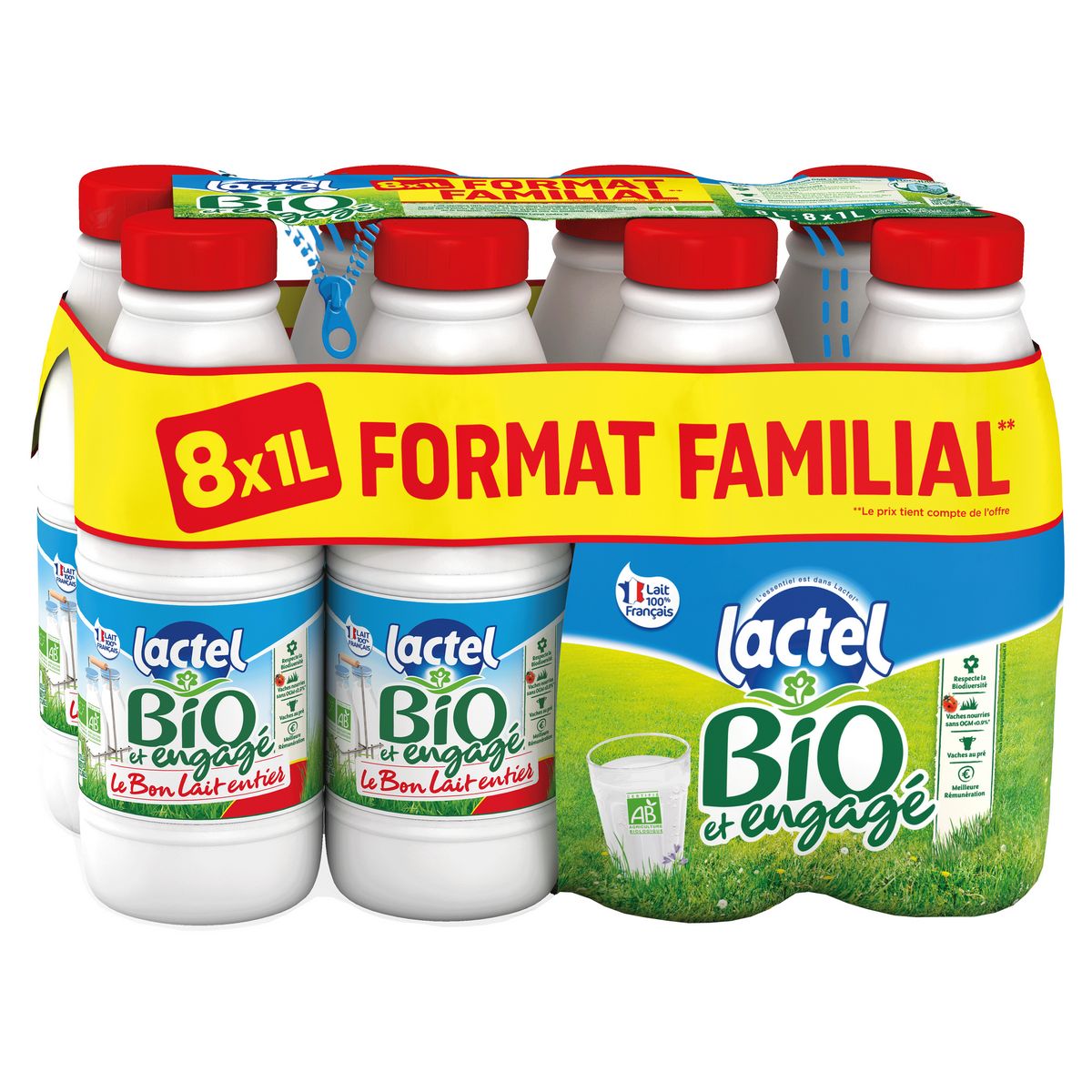 LACTEL Lait entier bio UHT 8x1L