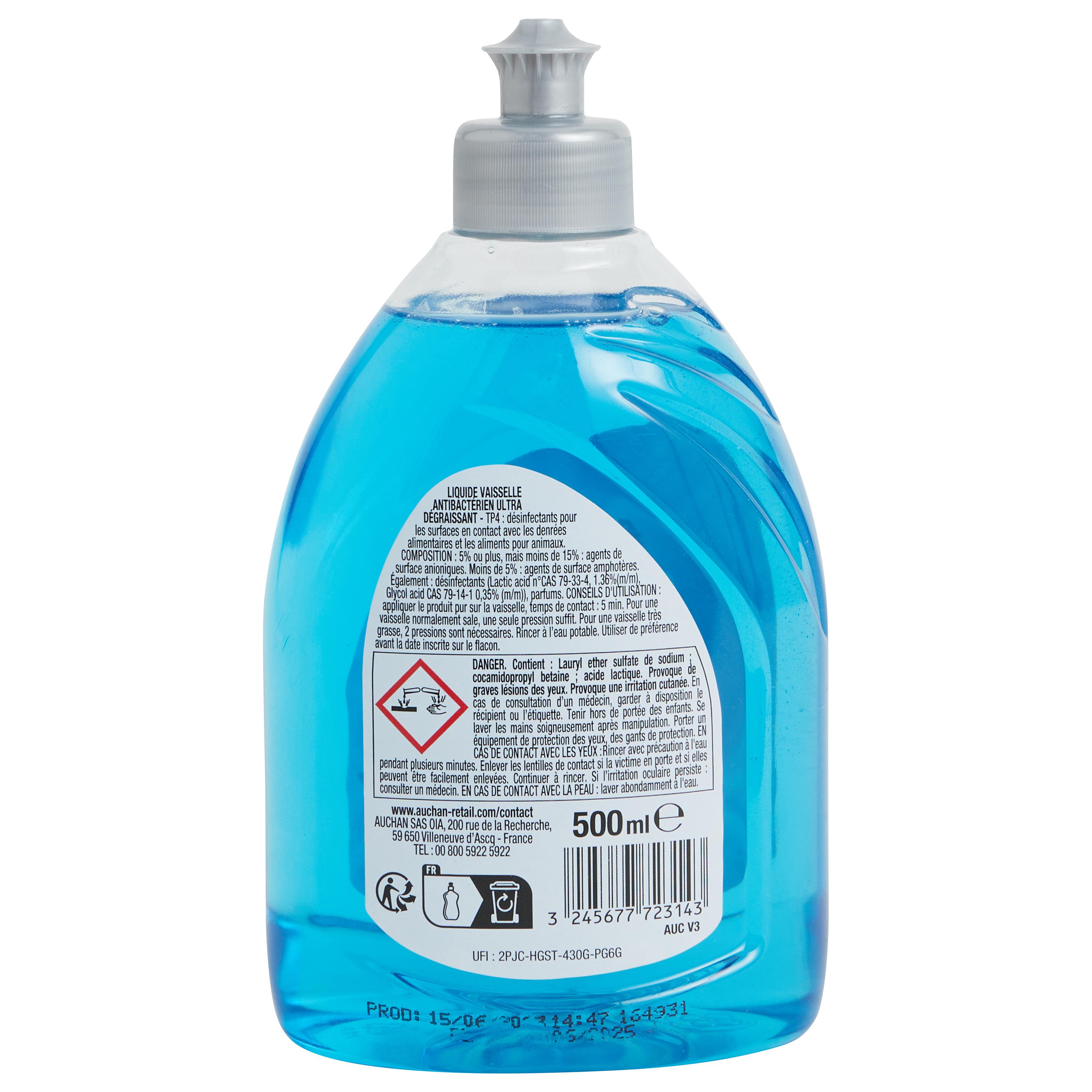 Voir la diapositive 2 : AUCHAN Liquide vaisselle anti-bactérien 500ml