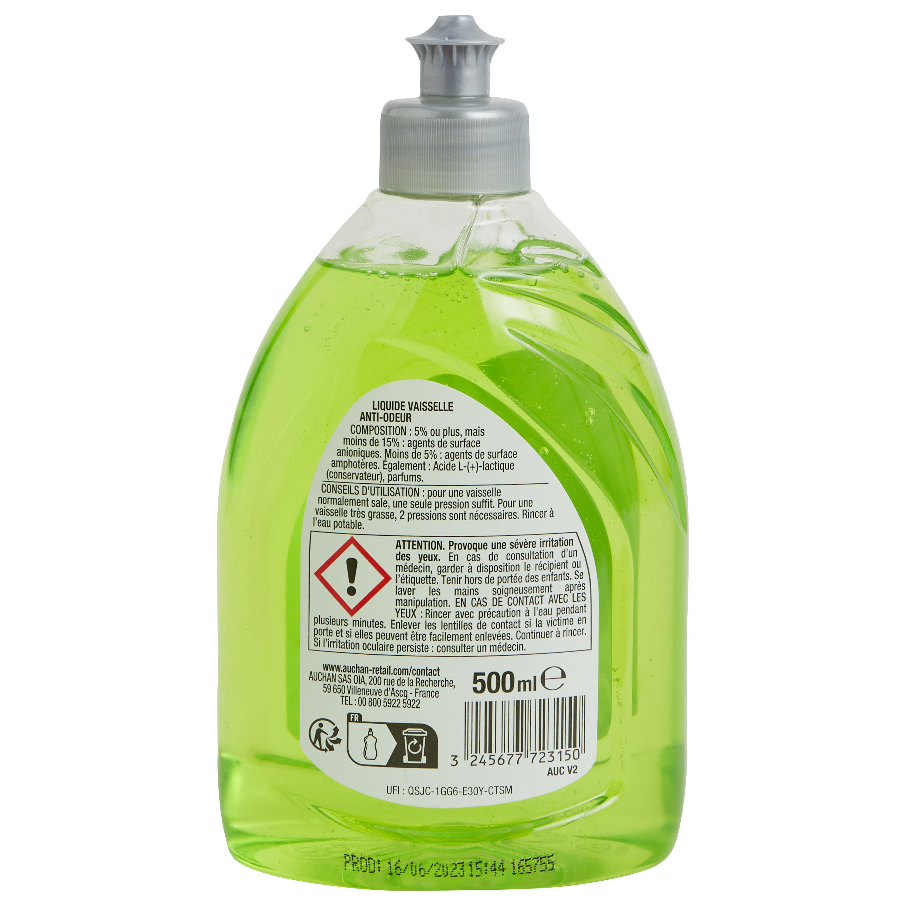 Voir la diapositive 4 : AUCHAN Liquide vaisselle anti-odeur au bicarbonate citron vert 500ml