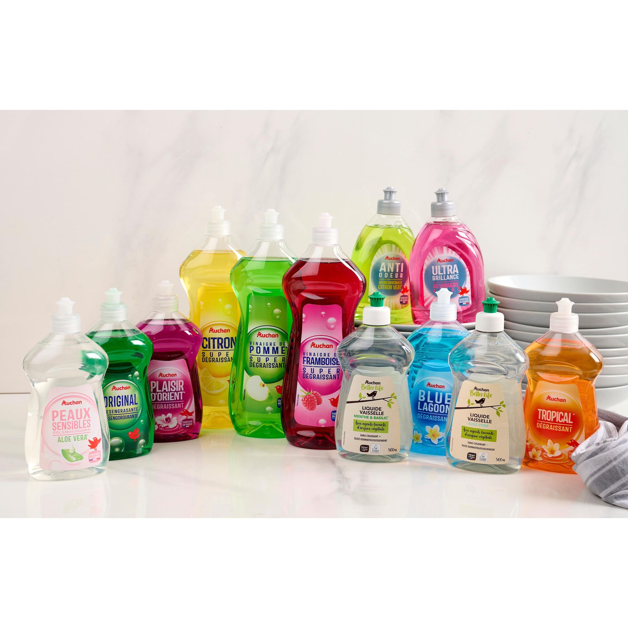 Voir la diapositive 2 : AUCHAN Liquide vaisselle ultra brillance vinaigre blanc 500ml