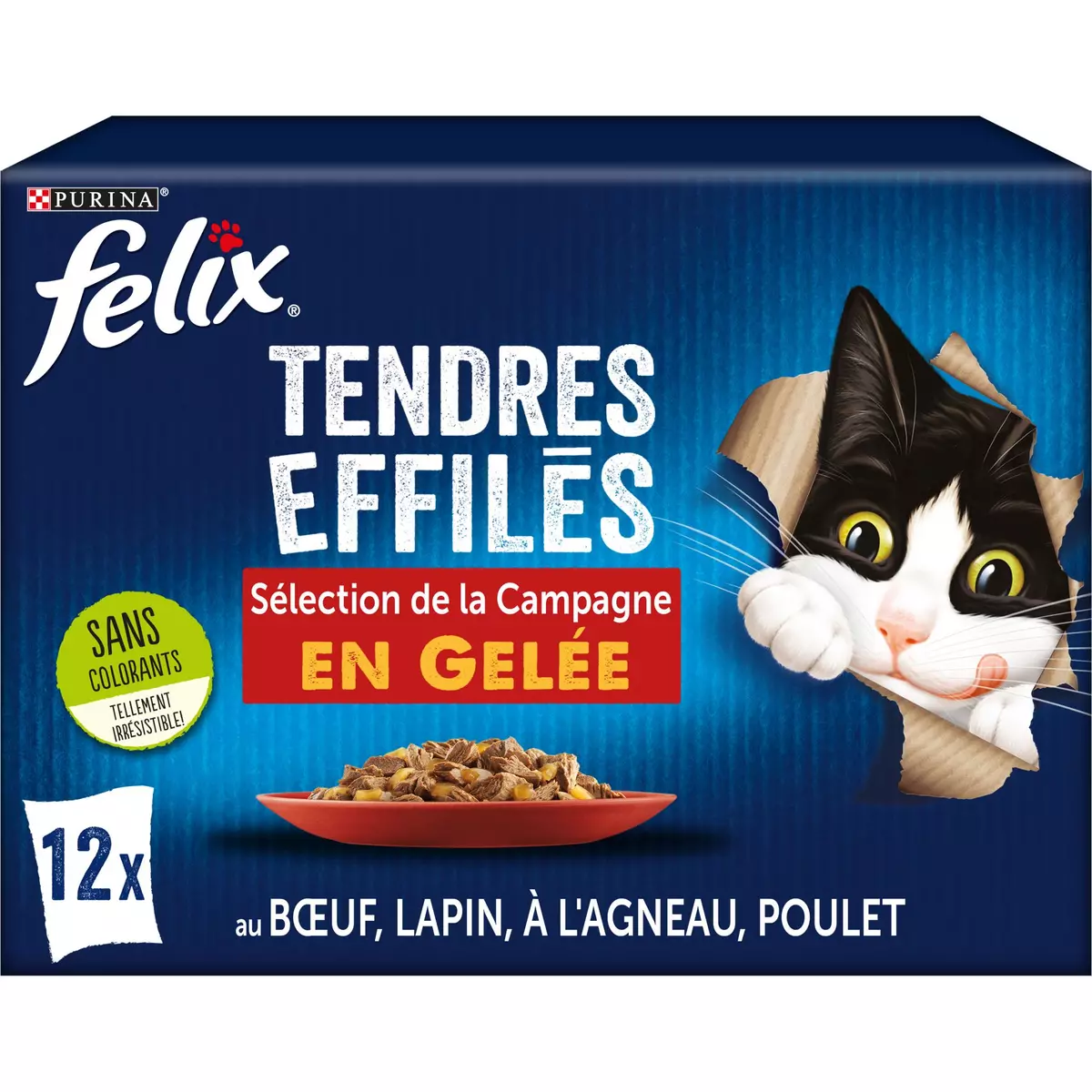 FELIX Sachets repas tendres effilés sélection de la campagne en gelée pour chat 12 sachets 12x85g