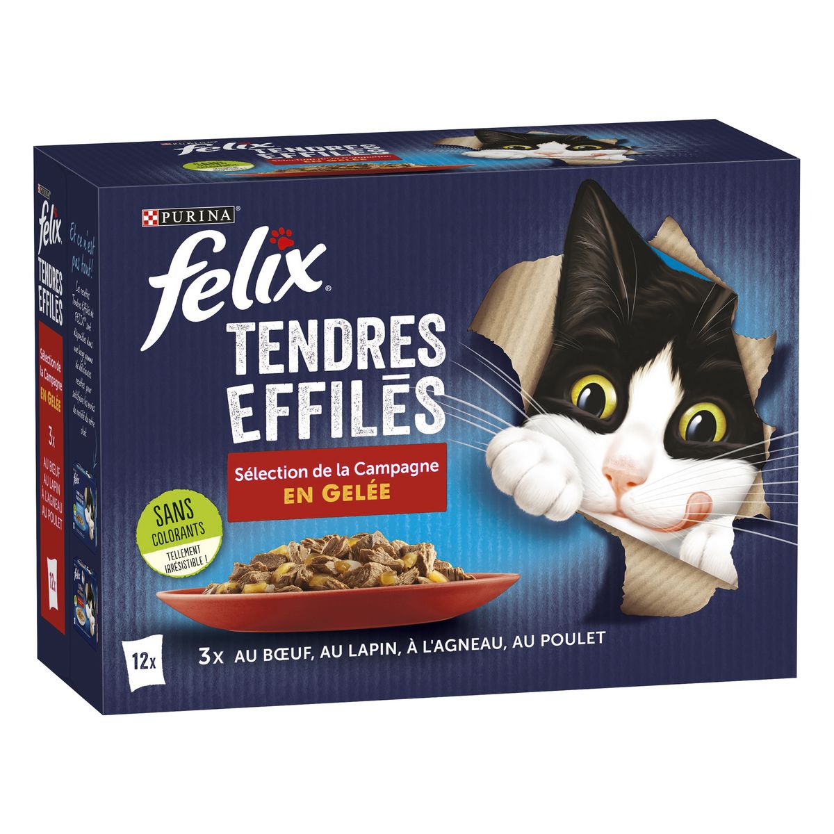 FELIX Sachets repas tendres effilés sélection de la campagne en gelée pour chat 12 sachets 12x85g