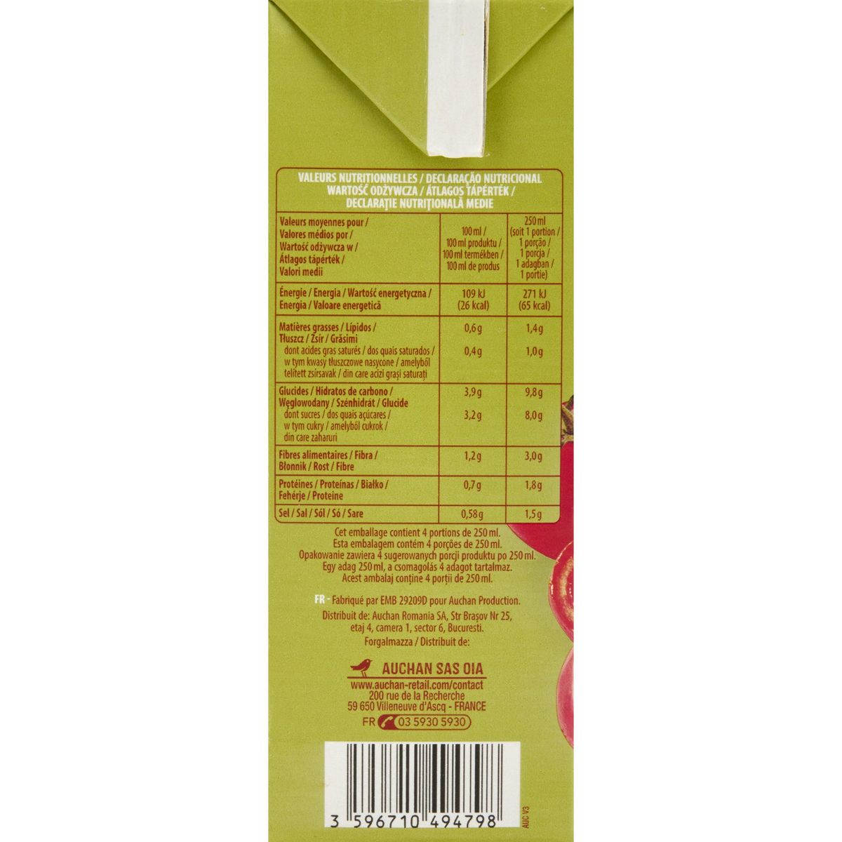 AUCHAN Soupe veloutée de tomate 4 personnes 1l