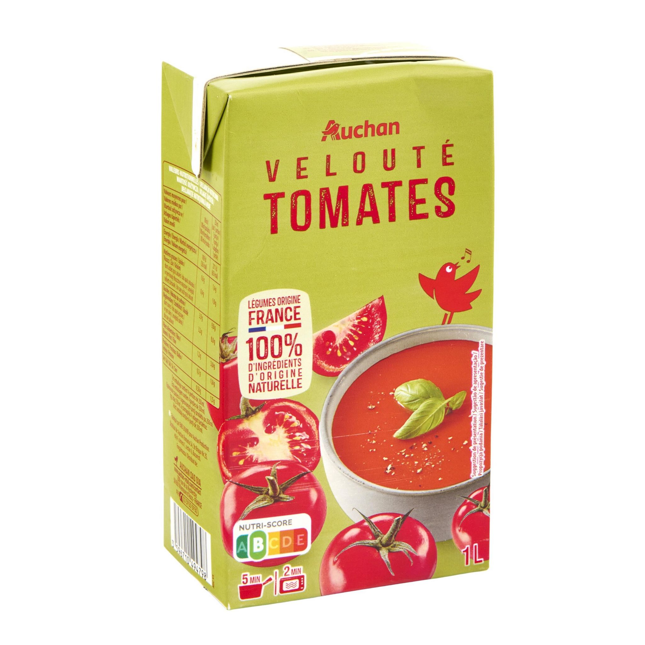 Voir la diapositive 4 : AUCHAN Soupe veloutée de tomate 4 personnes 1l