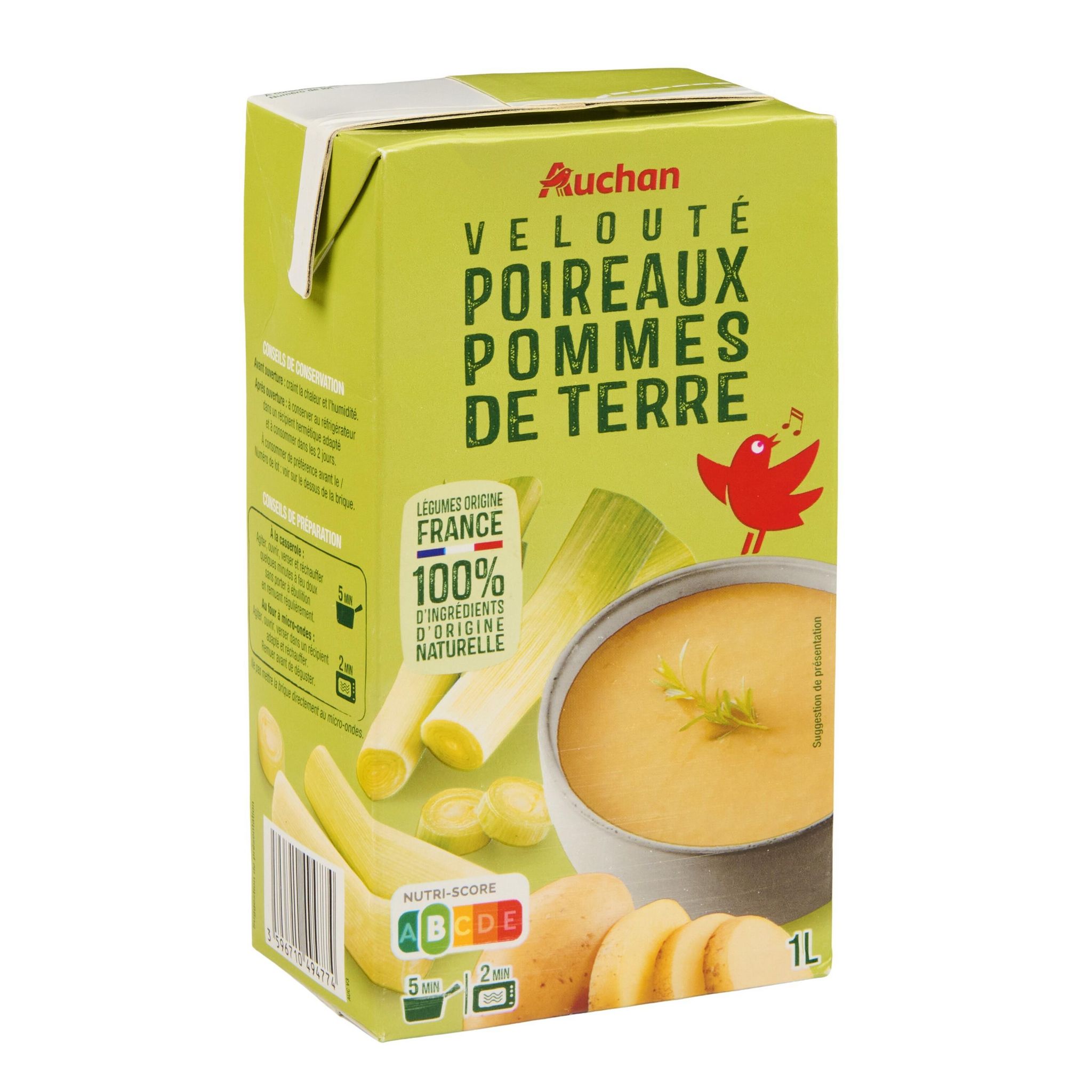Voir la diapositive 3 : AUCHAN Soupe velouté de poireaux et de pommes de terre 4 personnes 1l