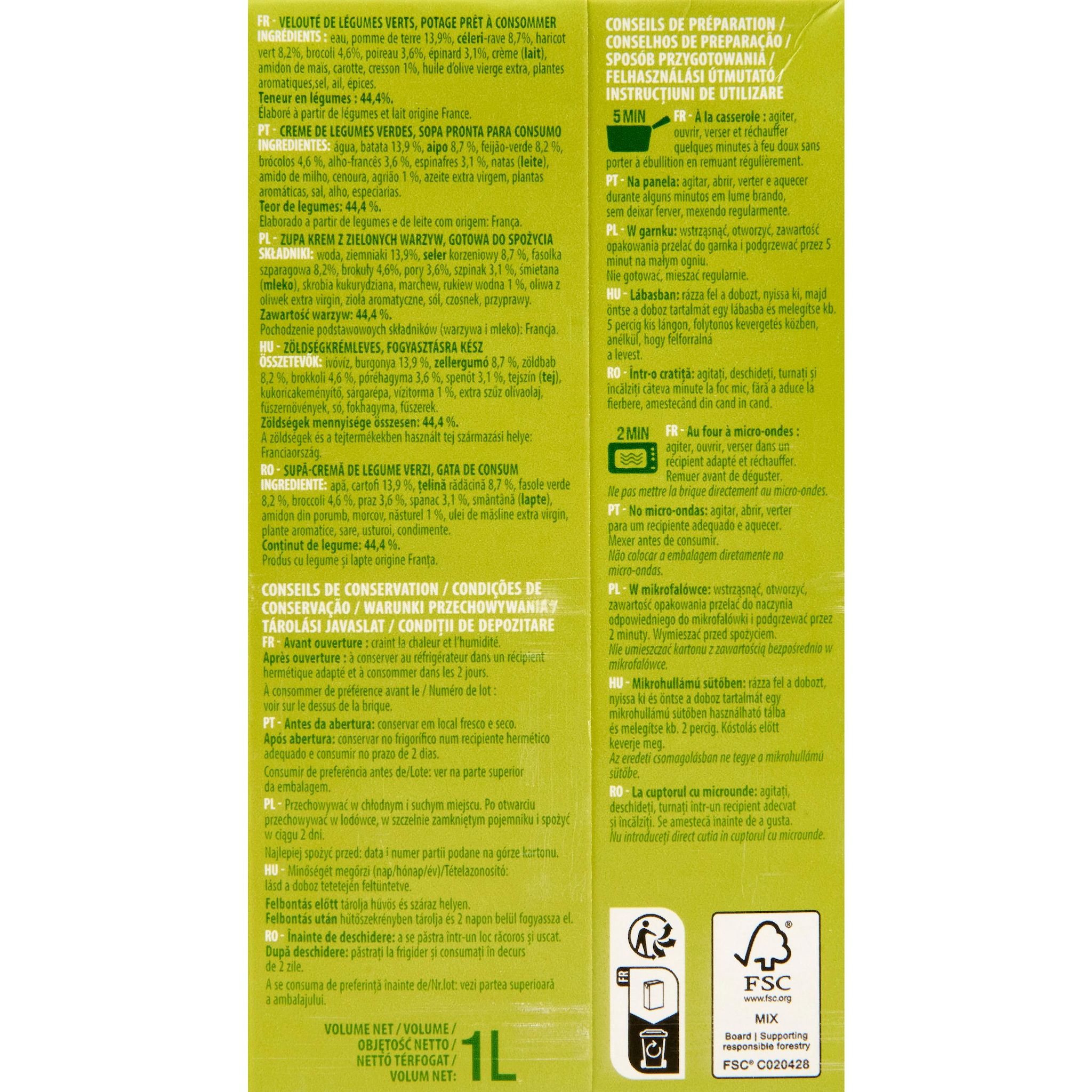 Voir la diapositive 2 : AUCHAN Soupe veloutée de légumes verts 4 personnes 1l