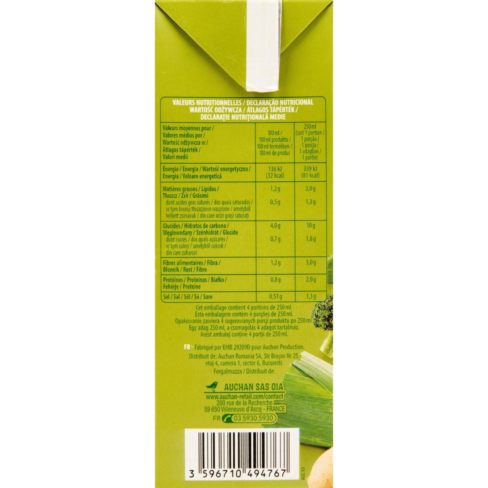 Voir la diapositive 3 : AUCHAN Soupe veloutée de légumes verts 4 personnes 1l