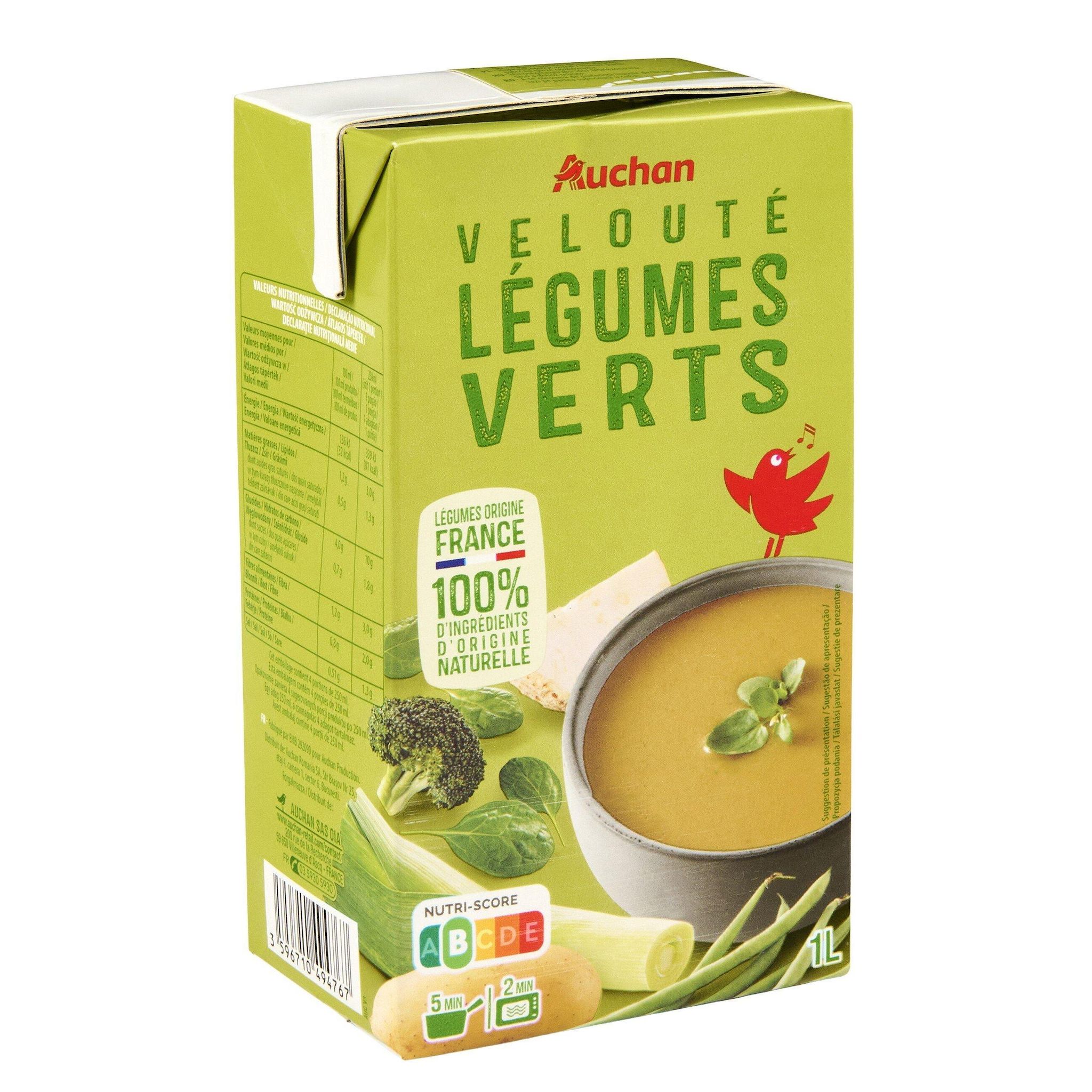 Voir la diapositive 4 : AUCHAN Soupe veloutée de légumes verts 4 personnes 1l