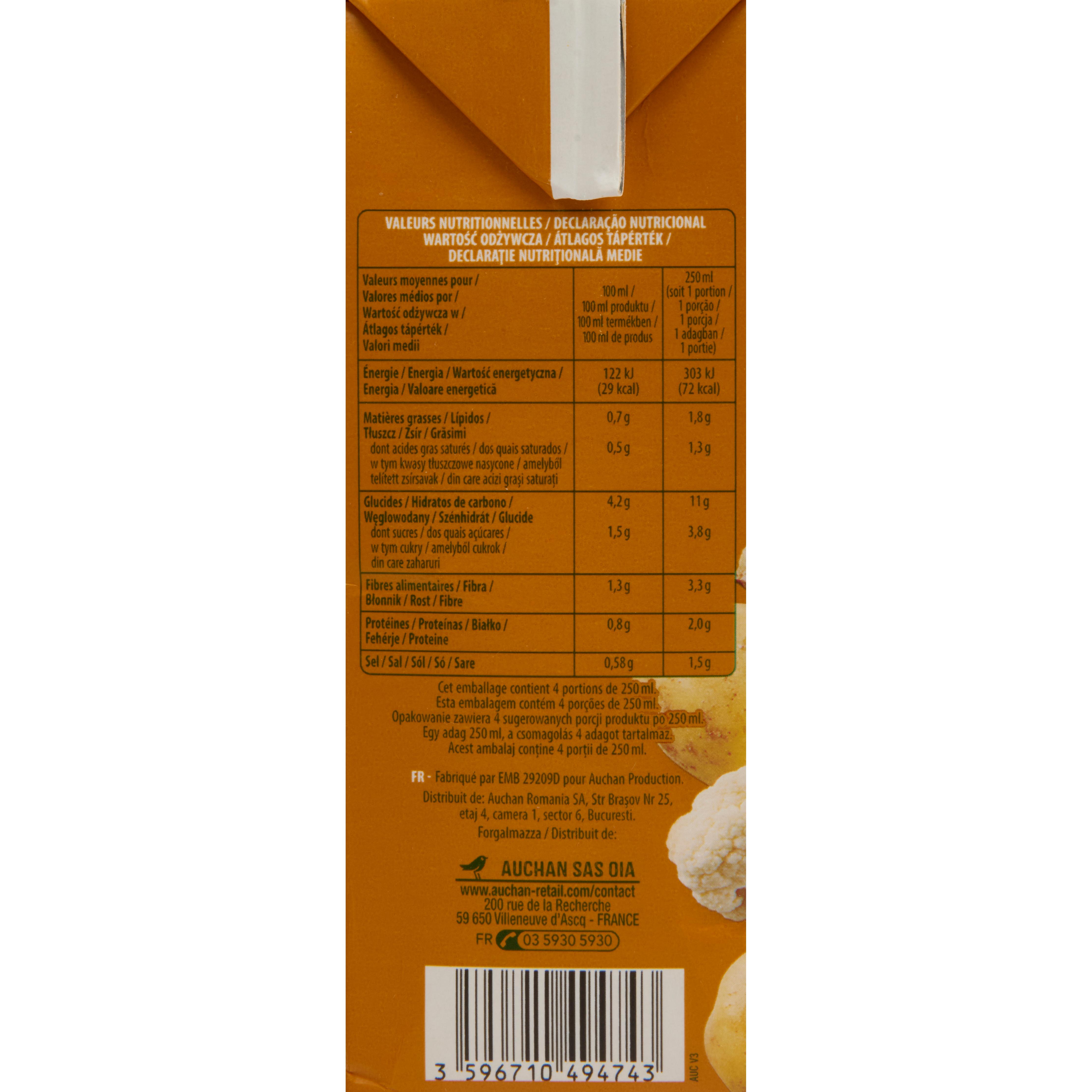 Voir la diapositive 2 : AUCHAN Soupe moulinée de légumes 4 personnes 1l