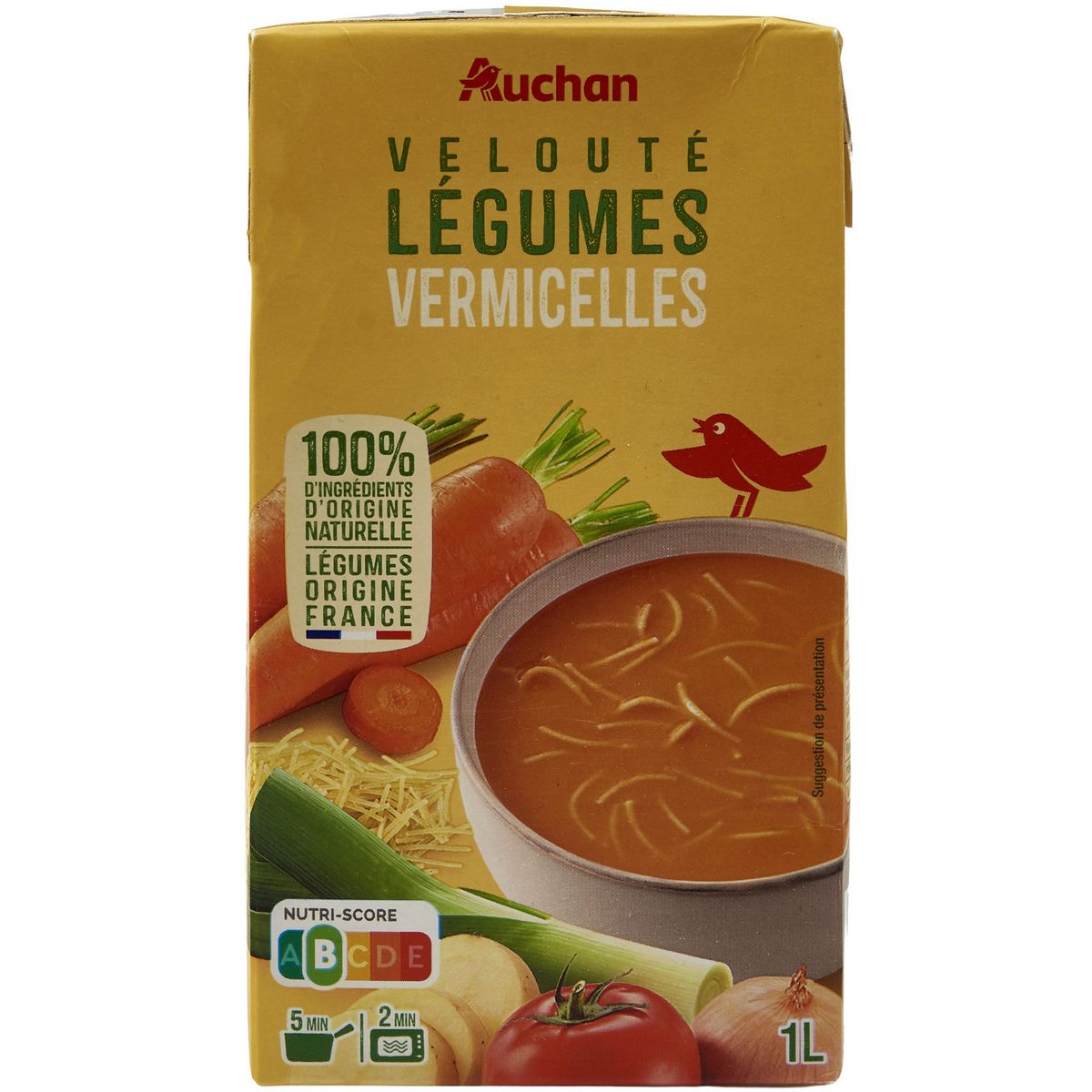 AUCHAN Soupe veloutée de légumes vermicelles 4 personnes 1l