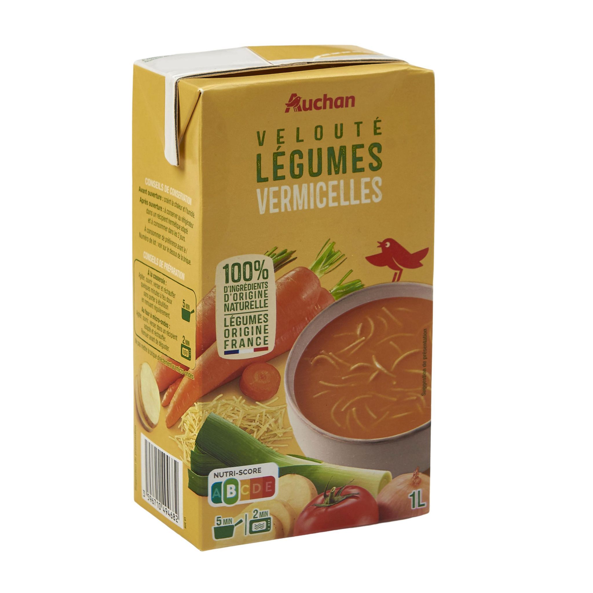 Voir la diapositive 3 : AUCHAN Soupe veloutée de légumes vermicelles 4 personnes 1l