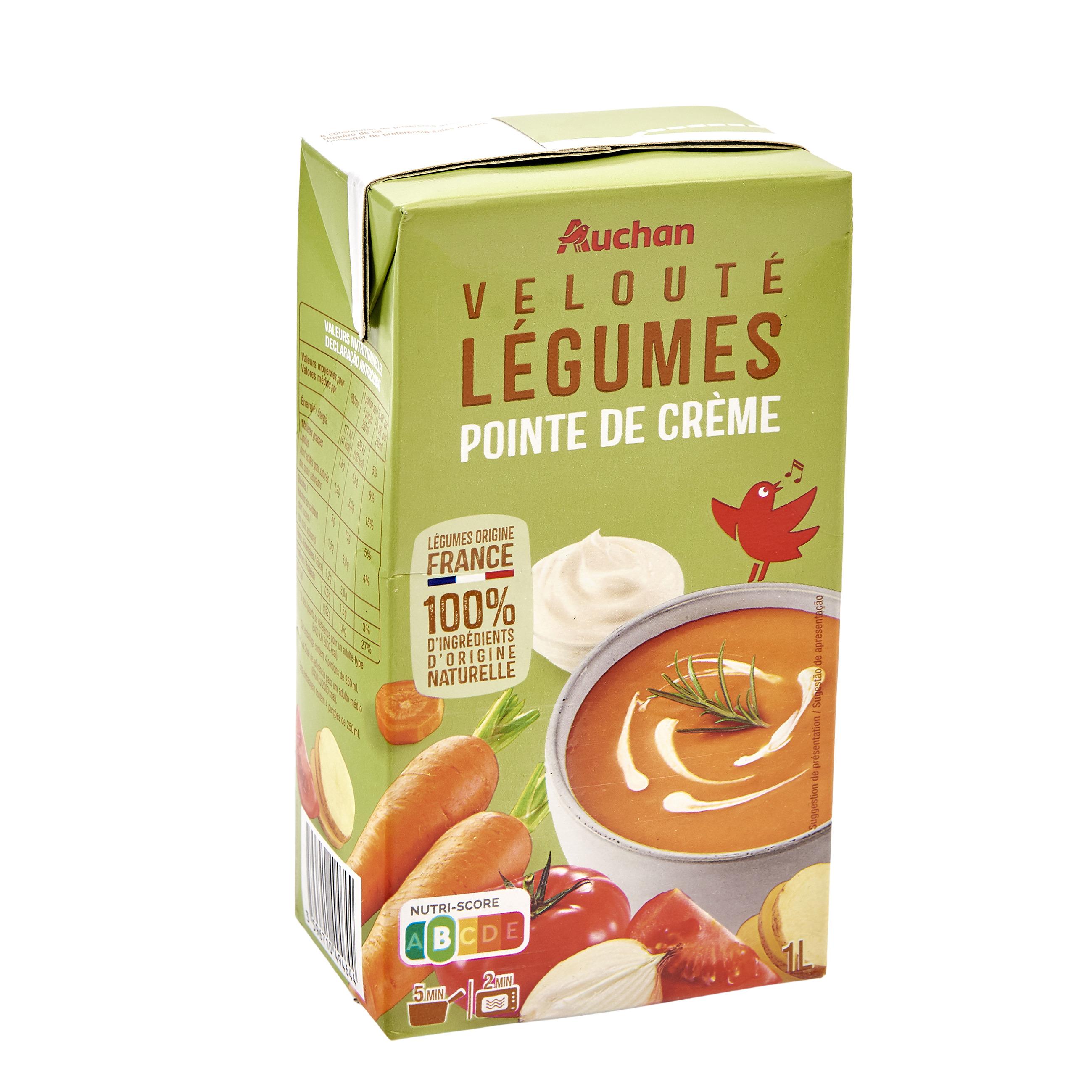 Voir la diapositive 2 : AUCHAN Soupe veloutée de légumes pointe de crème 4 personnes 1l
