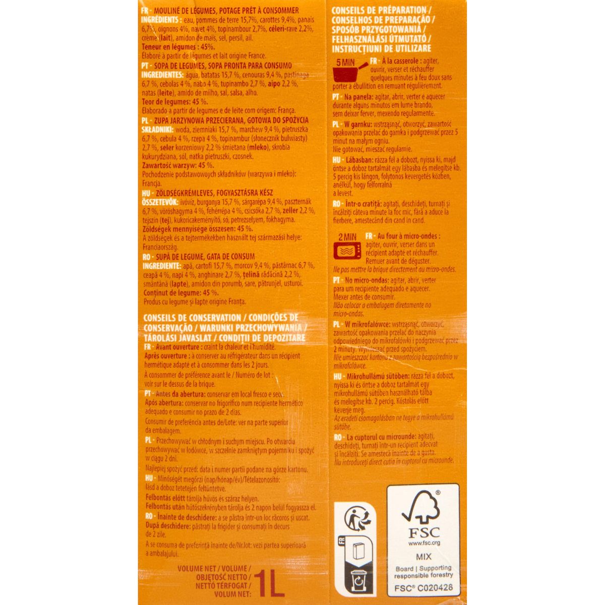 AUCHAN Soupe moulinée légumes d'antan 4 personnes 1l