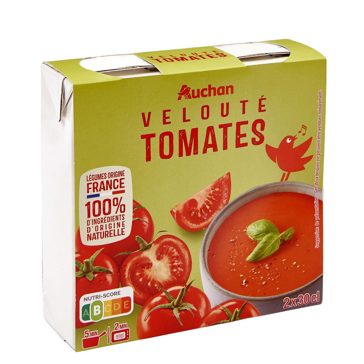 AUCHAN Soupe veloutée de tomate 2 personnes 2x30cl