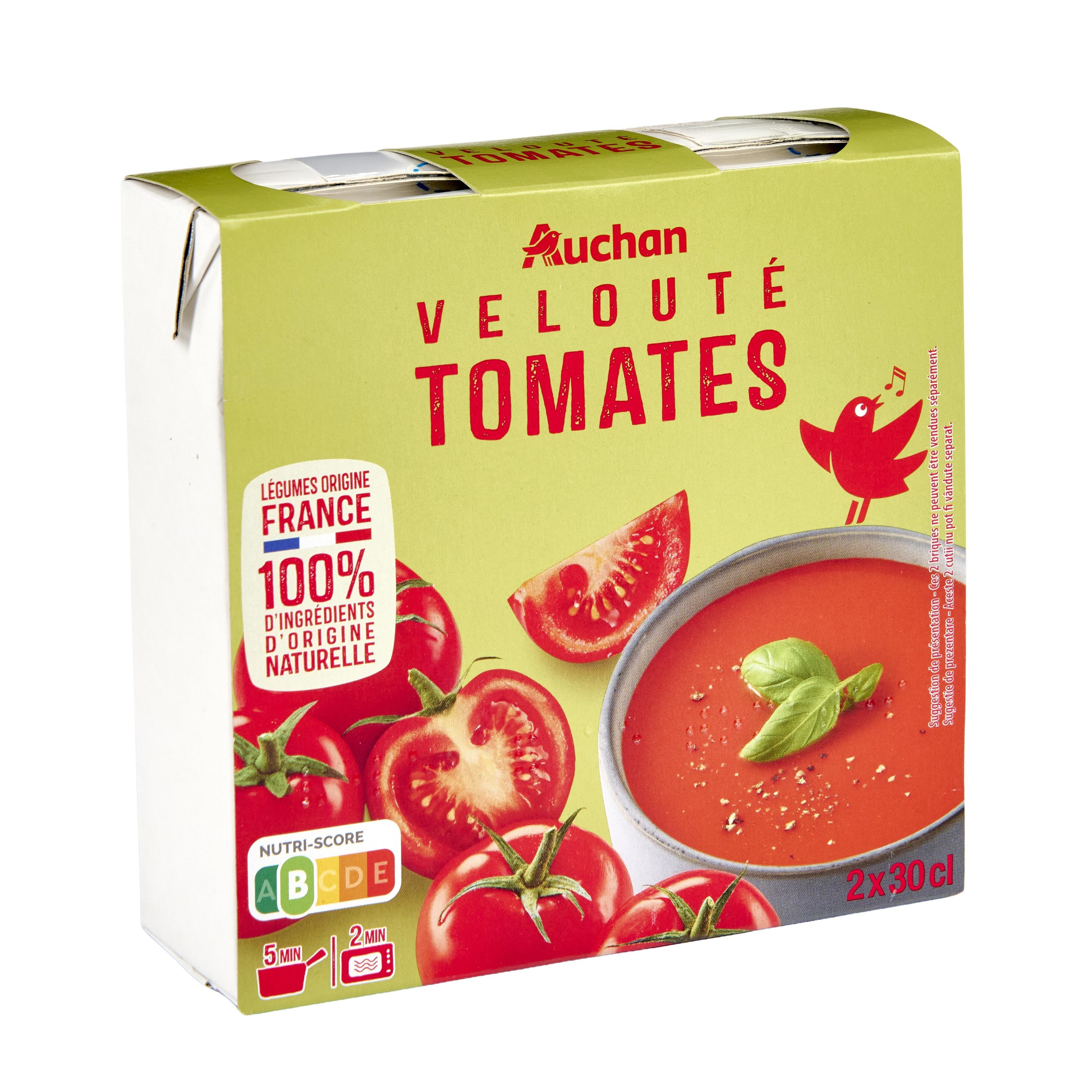 Voir la diapositive 4 : AUCHAN Soupe veloutée de tomate 2 personnes 2x30cl