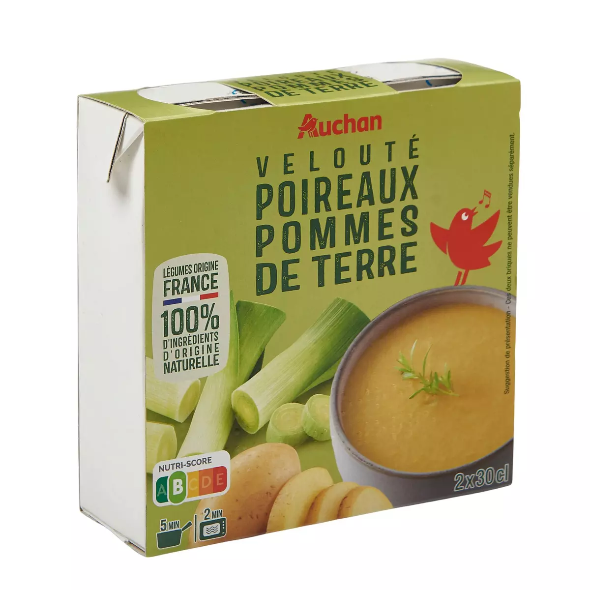 AUCHAN Soupe veloutée poireaux pommes de terre 2 briques 2x30cl