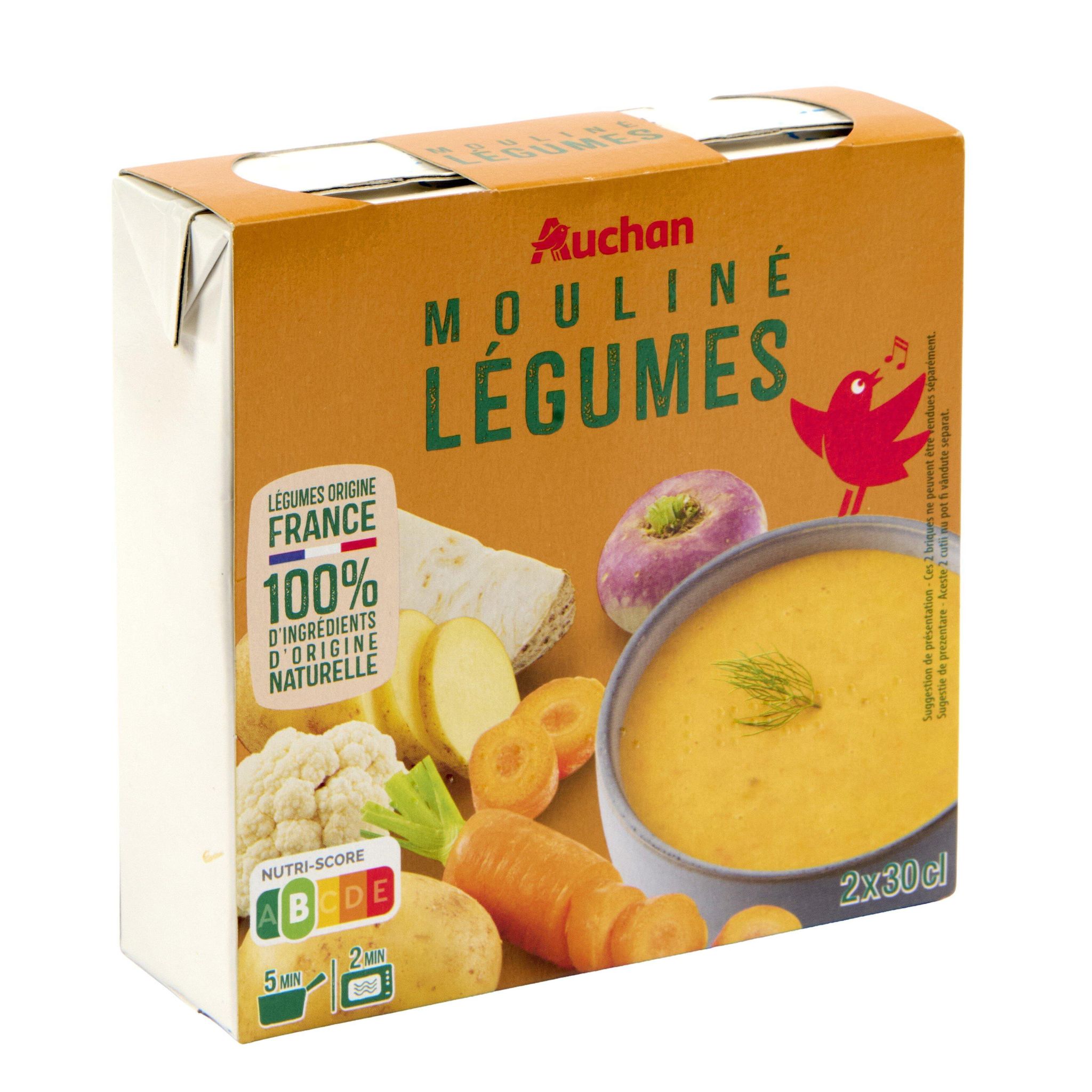 Voir la diapositive 2 : AUCHAN Soupe moulinée de légumes 2 personnes 2x30cl