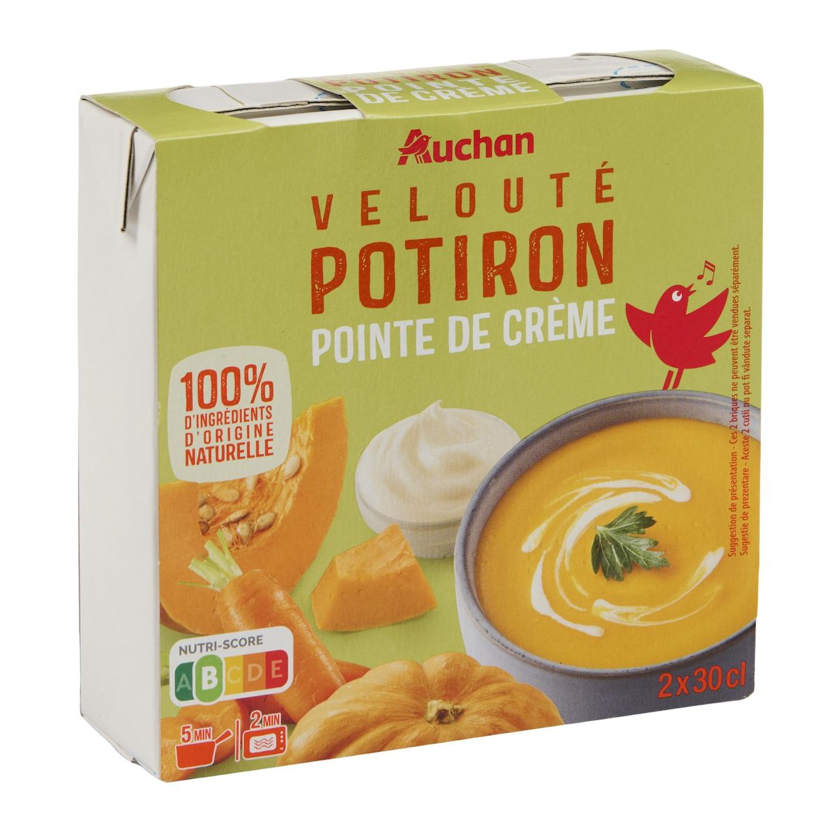 AUCHAN Soupe veloutée potiron et crème 2 personnes 2x30cl