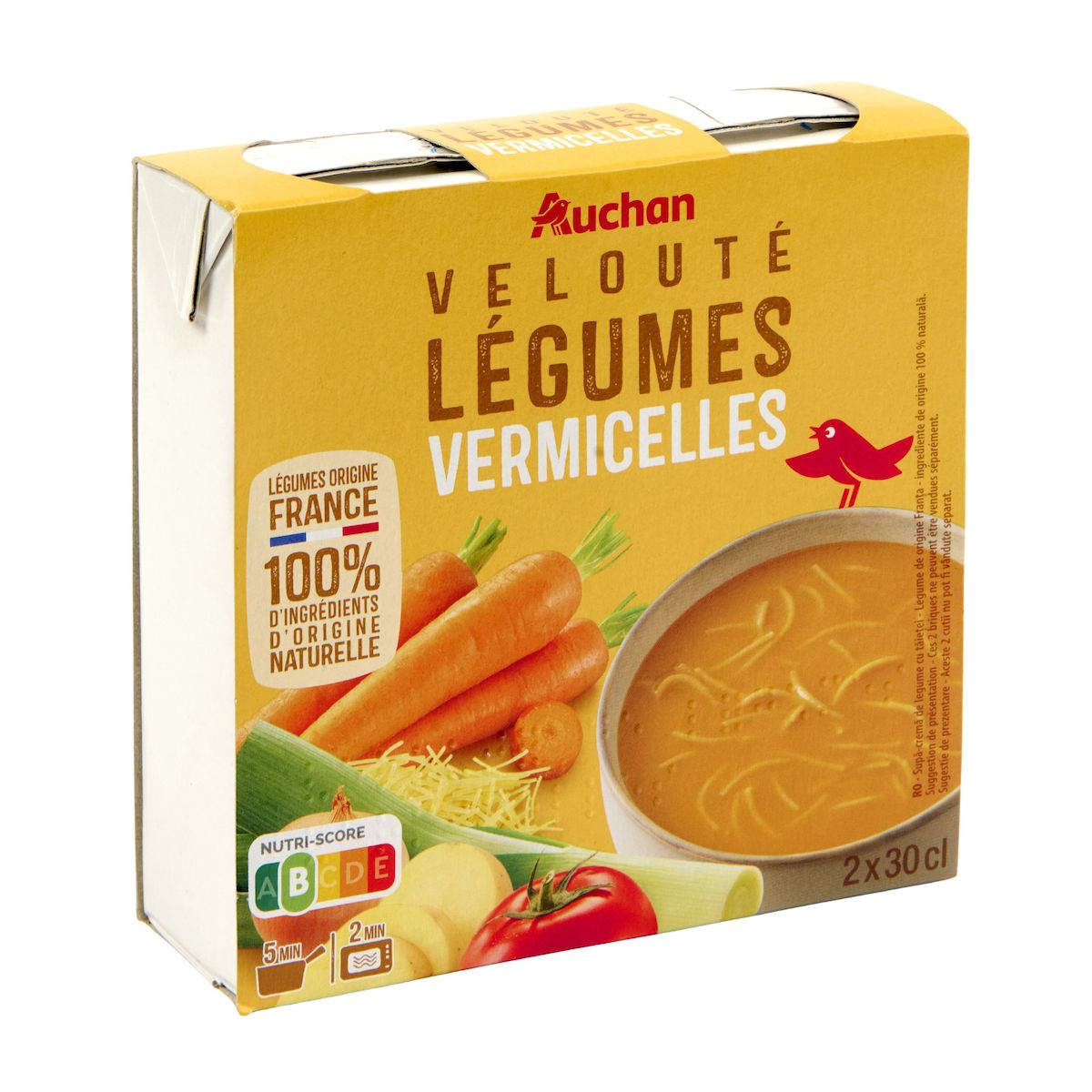 AUCHAN Soupe veloutée de légumes vermicelles 2 personnes 2x30cl