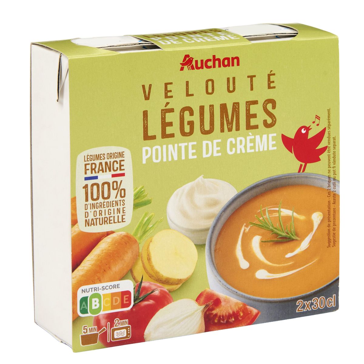 AUCHAN Soupe veloutée de légumes pointe de crème 2 personnes 2x30cl