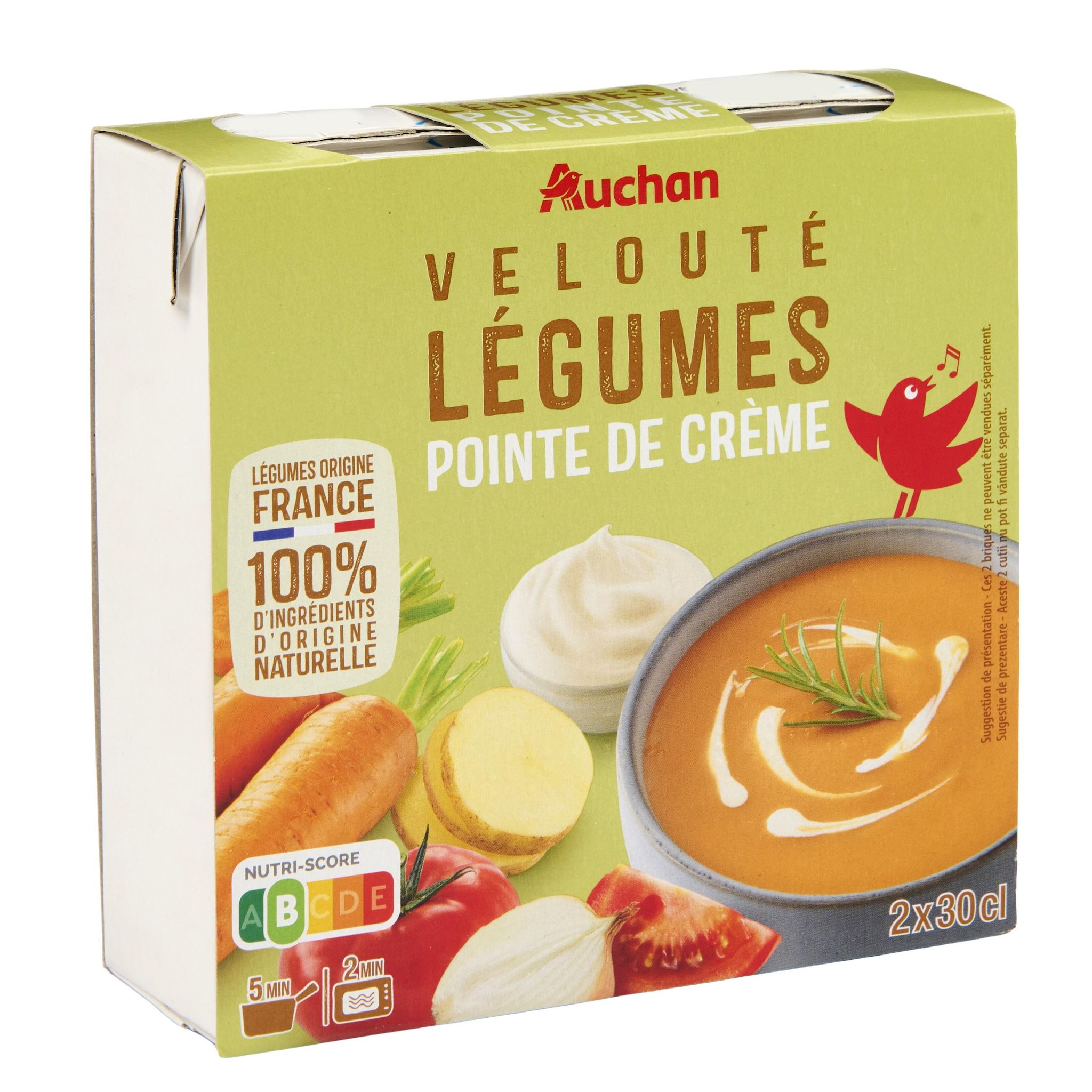 Voir la diapositive 3 : AUCHAN Soupe veloutée de légumes pointe de crème 2 personnes 2x30cl
