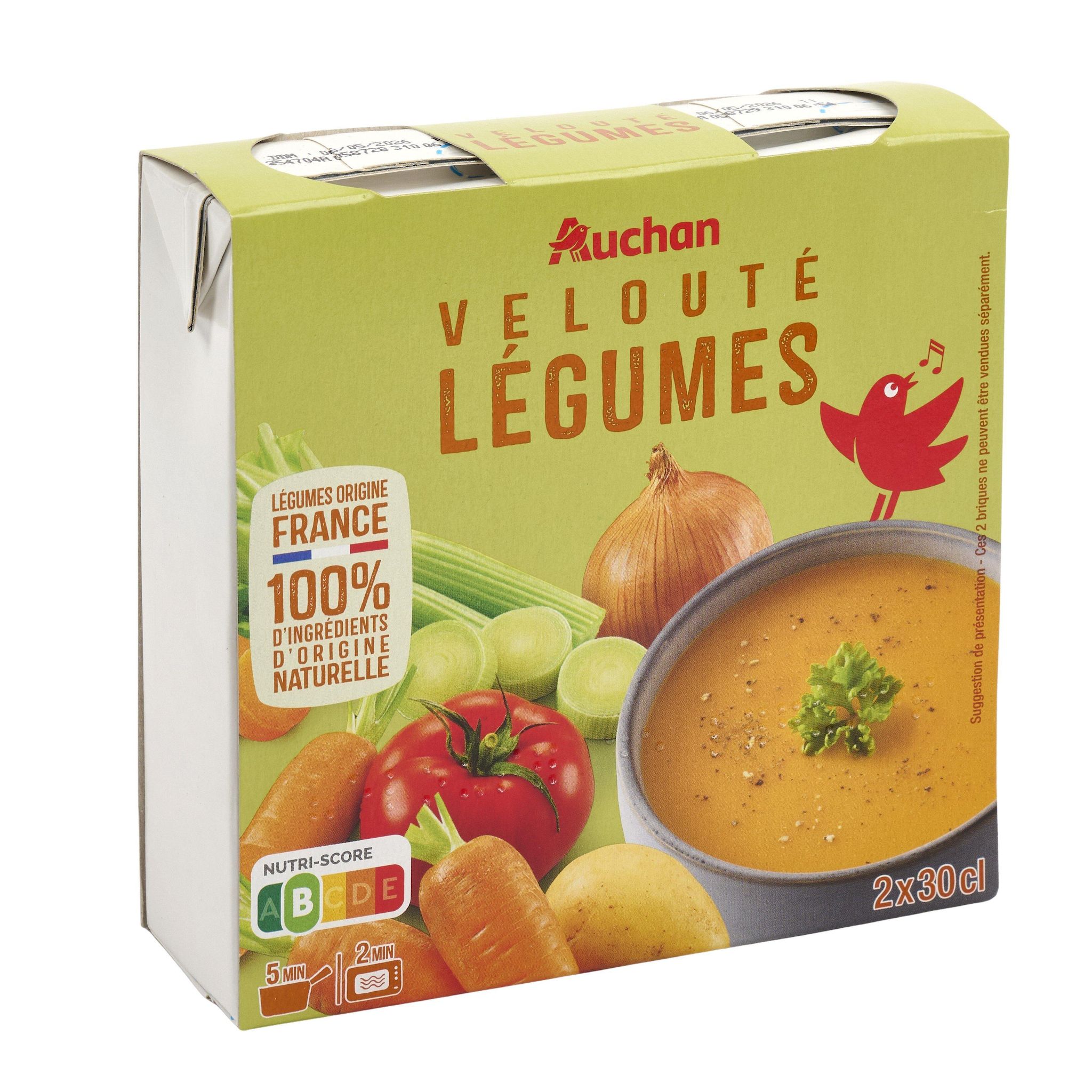 Voir la diapositive 3 : AUCHAN Soupe veloutée de légumes 2 personnes 2x30cl