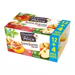 CHARLES & ALICE Spécialité pommes pommes pêches sans sucres ajoutés 12+4 offerts 16x100g