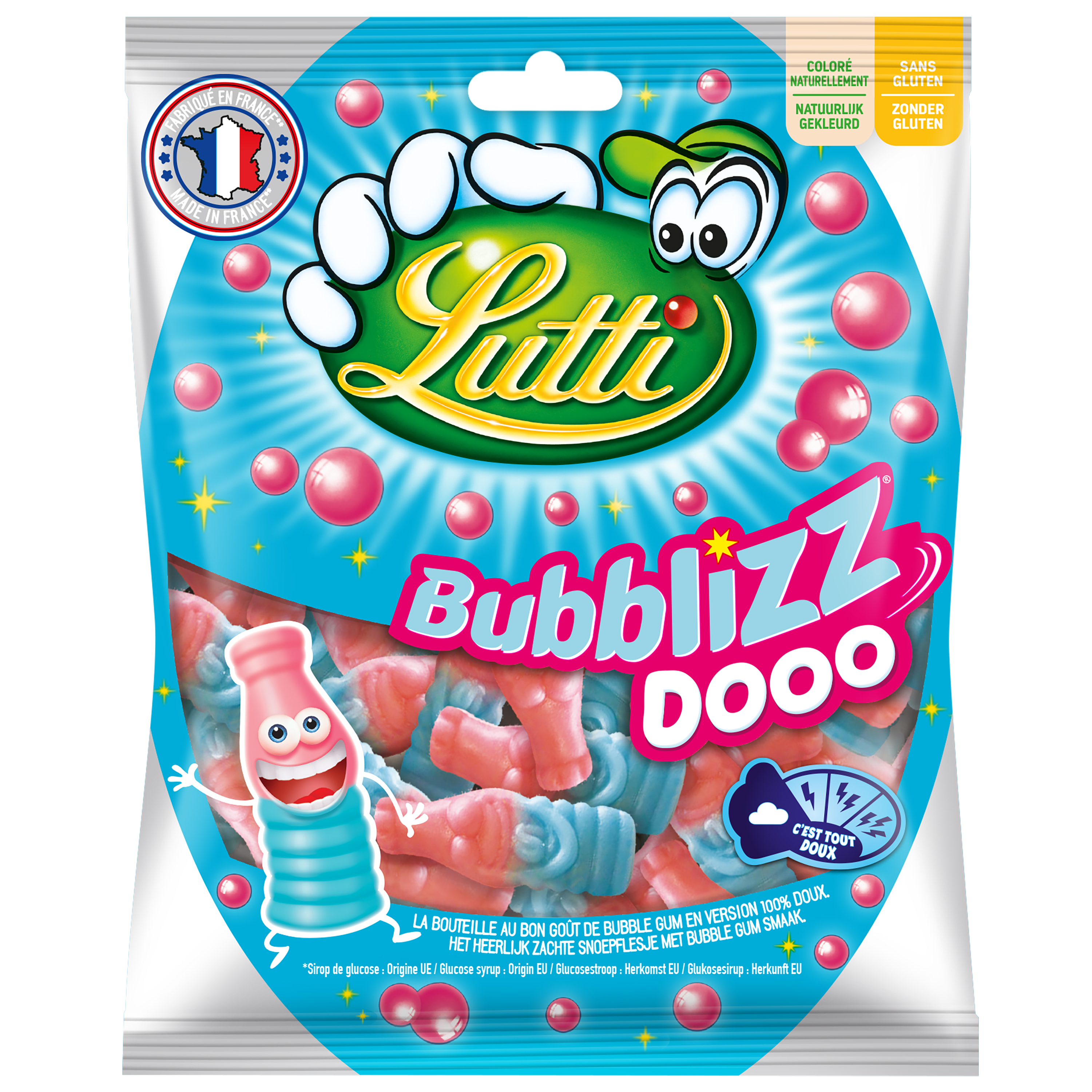 Voir la diapositive 2 : LUTTI Bubblizz dooo bonbons goût de bubble gum 180g