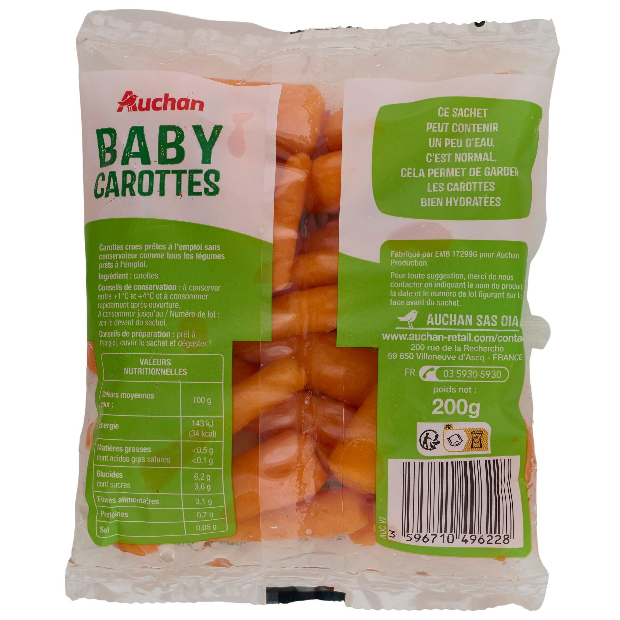 Voir la diapositive 3 : AUCHAN Baby carottes 200g