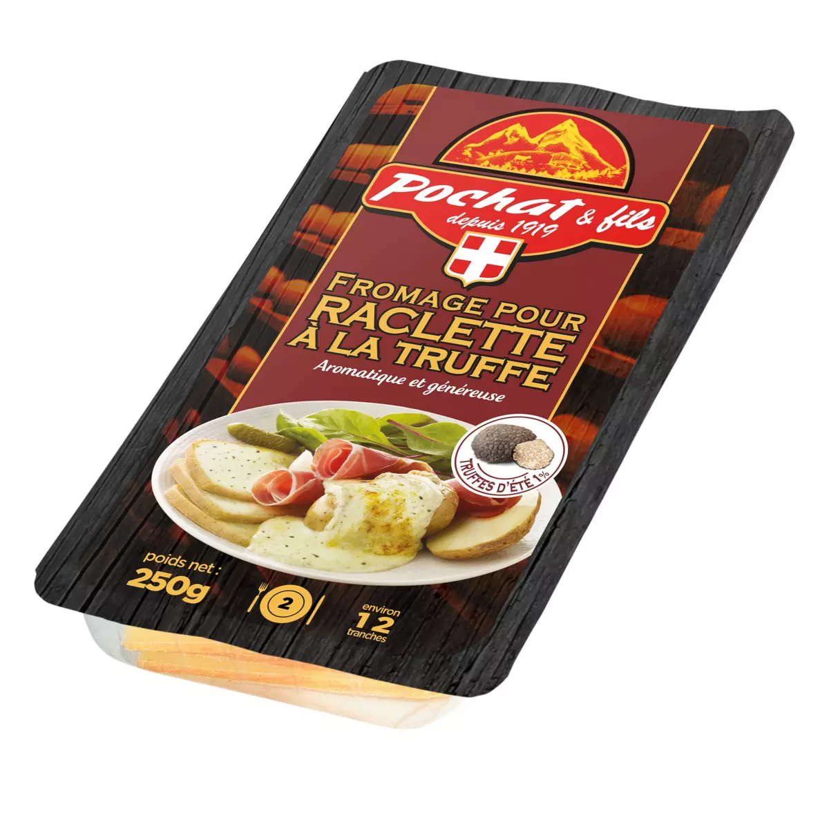POCHAT & FILS Fromage à raclette aromatisé à la truffe 12 tranches environ 250g