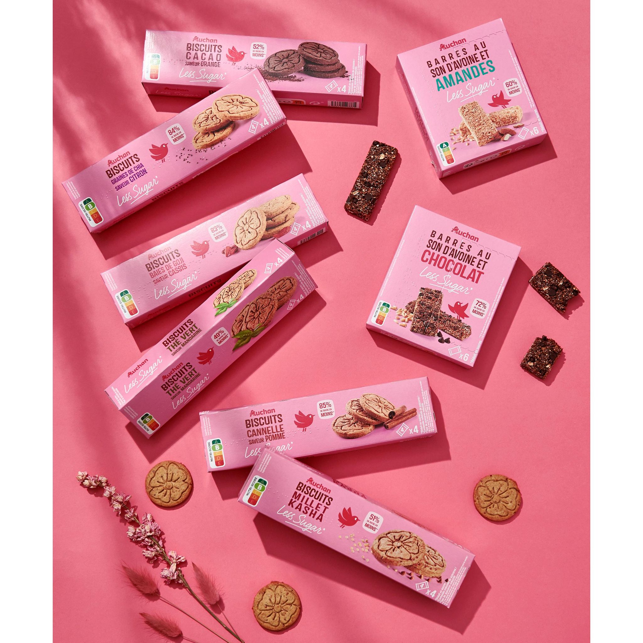 Voir la diapositive 2 : AUCHAN LESS SUGAR Biscuits millet kasha saveur vanille sachets fraîcheur 4x4 biscuits 130g