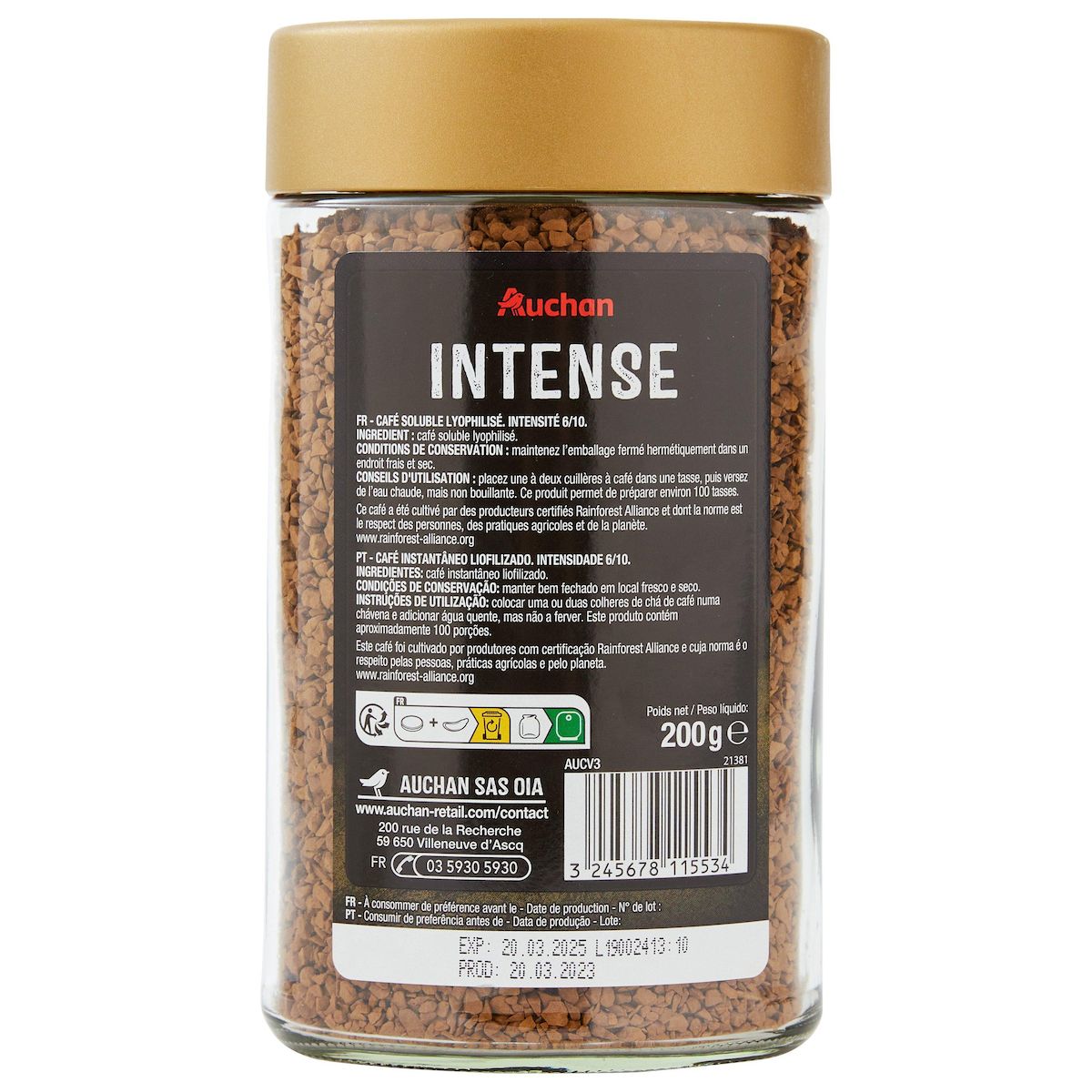 AUCHAN Café soluble intensité 6 100 tasses 200g