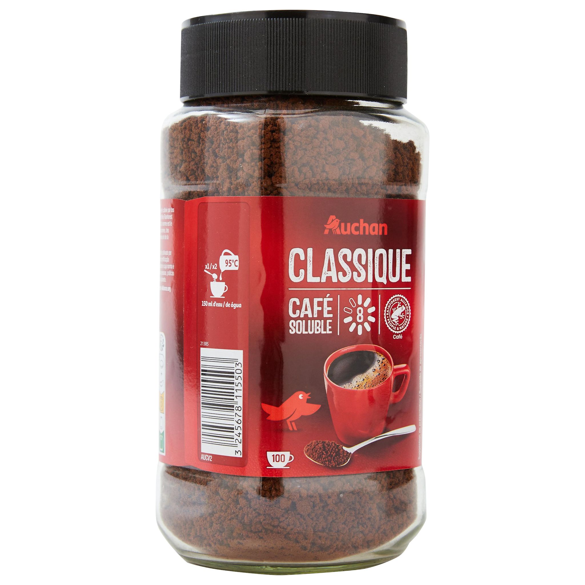 Voir la diapositive 2 : AUCHAN Café soluble classico intensité 8 100 tasses 200g